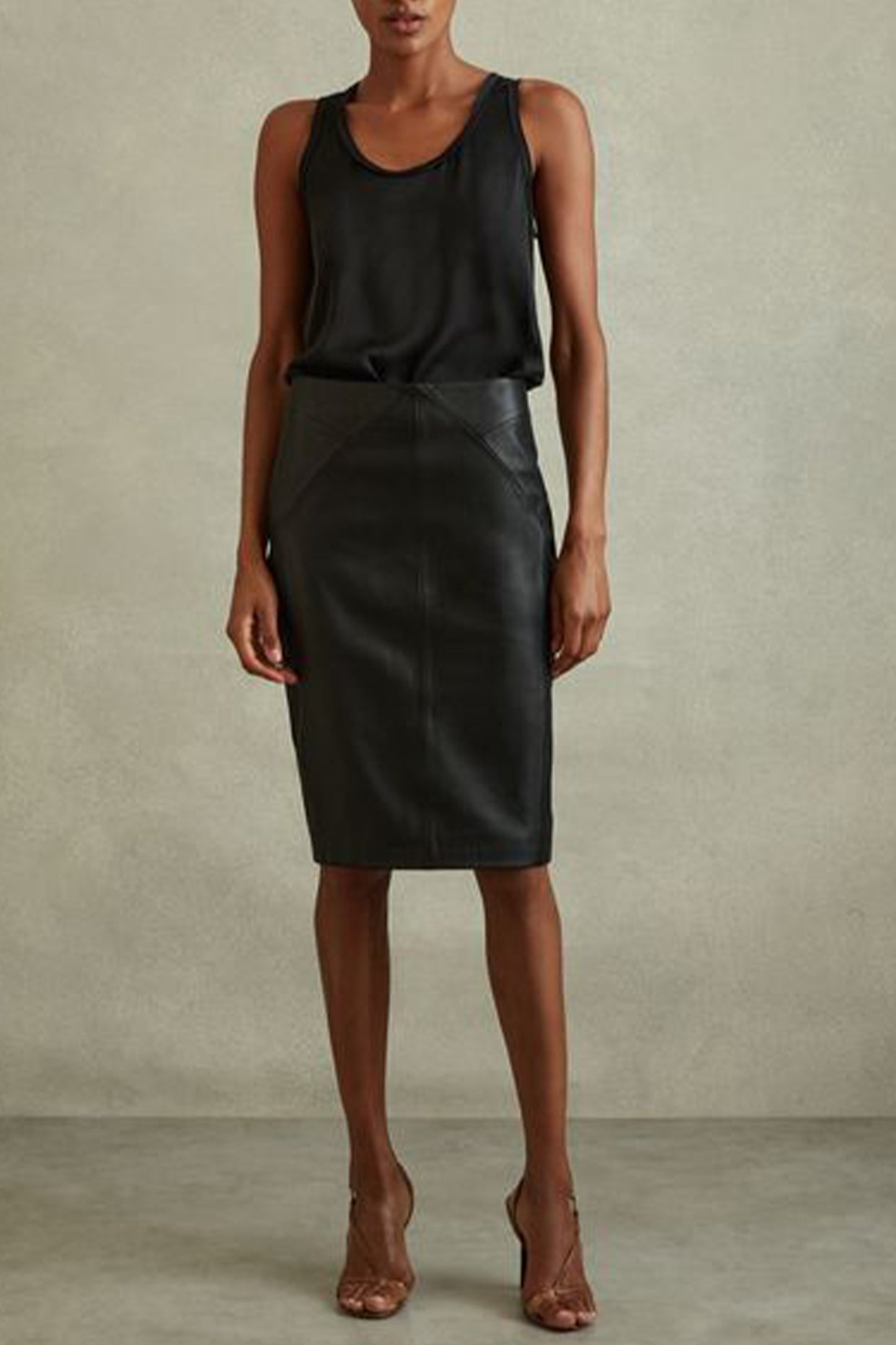 Leather High Rise Midi Skirt