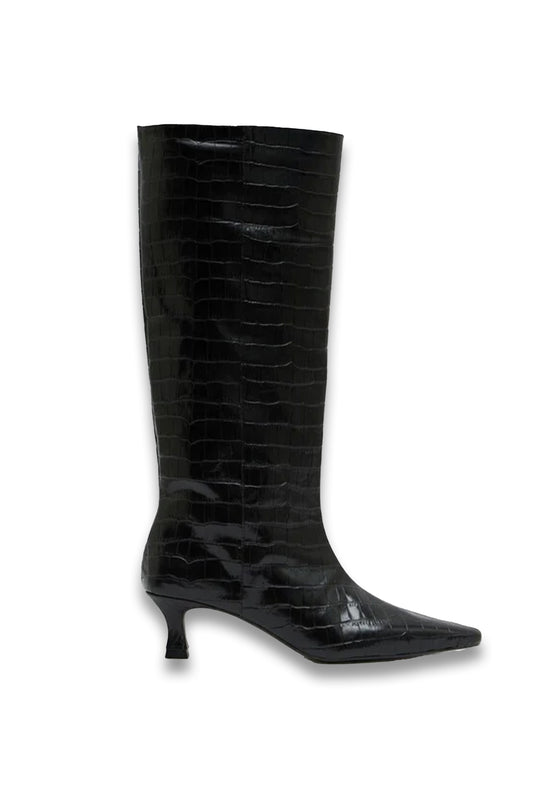 Katlynn Leather Kitten Heel Knee Boots