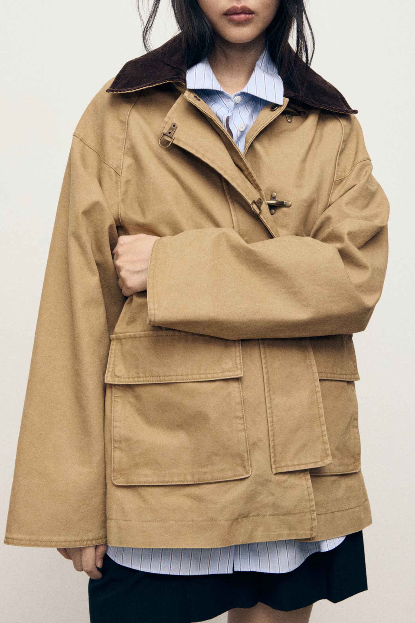 Oversized Parka with Contrasting Collar