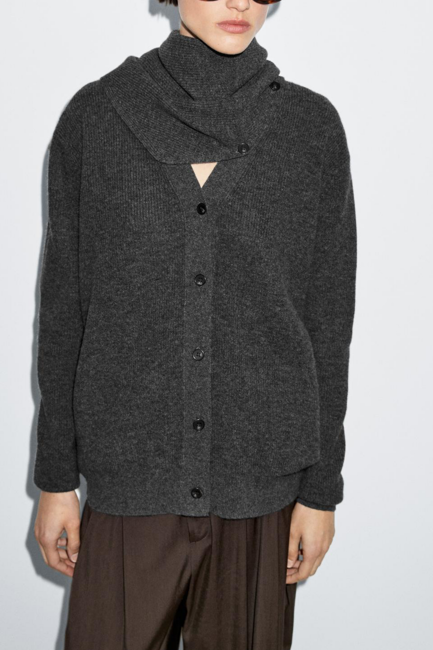 Wool Cardigan with Scarf Detail