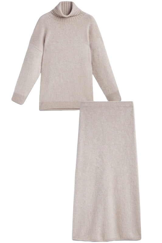 Long Brushed Wool Cashmere Blend Skirt and Jumper