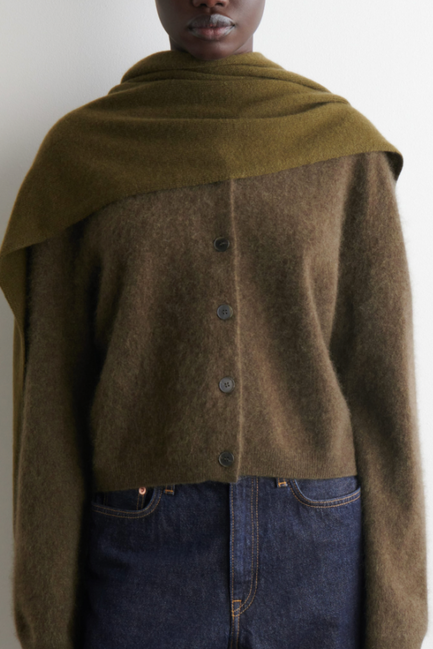 Brushed-Cashmere Crew-neck Cardigan