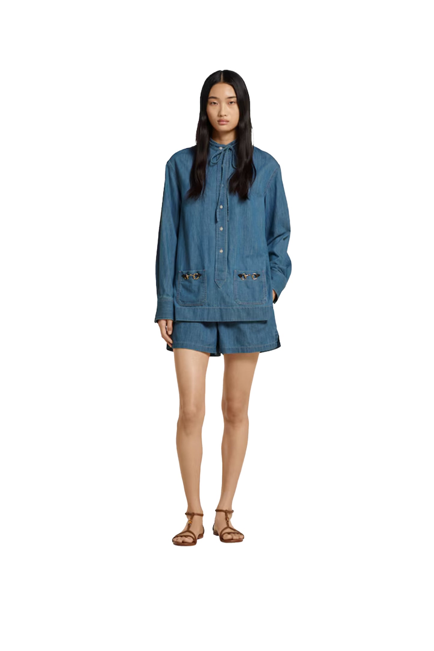 Denim Shirt and Shorts with Horsebit
