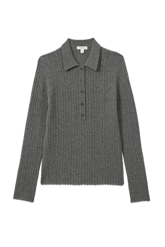 Wool Cable Knit Polo Neck Jumper