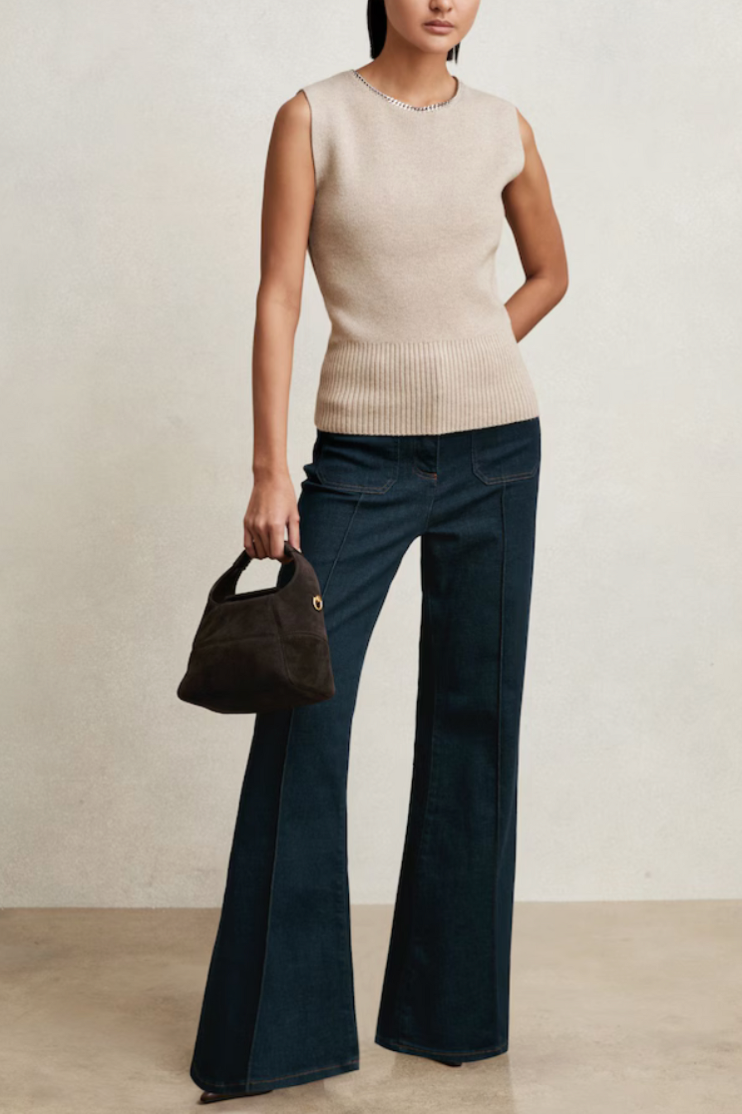 Nina Wool-Blend Necklace-Trim Knitted Vest