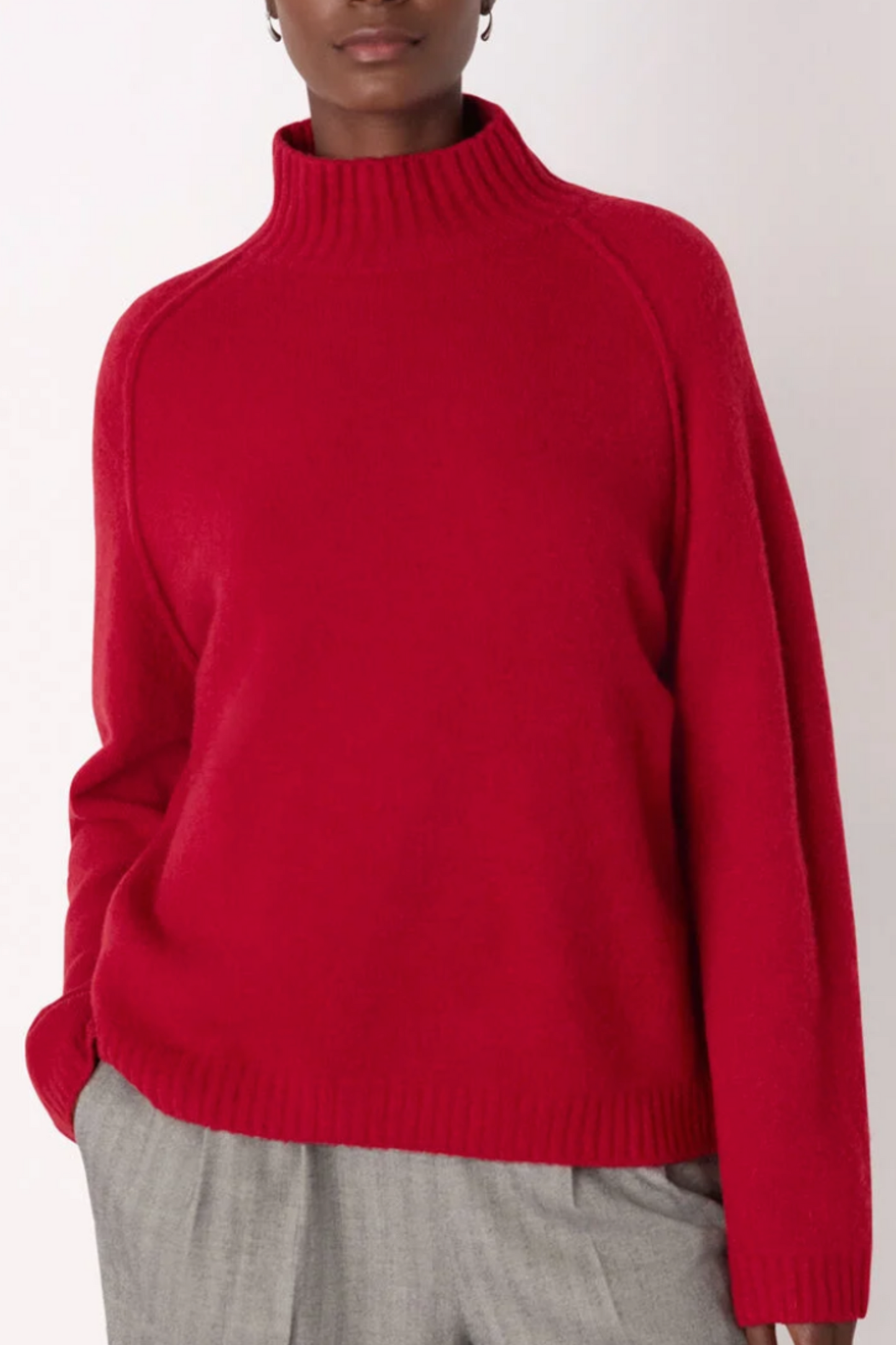 Red Wool Mix Split Funnel Knit