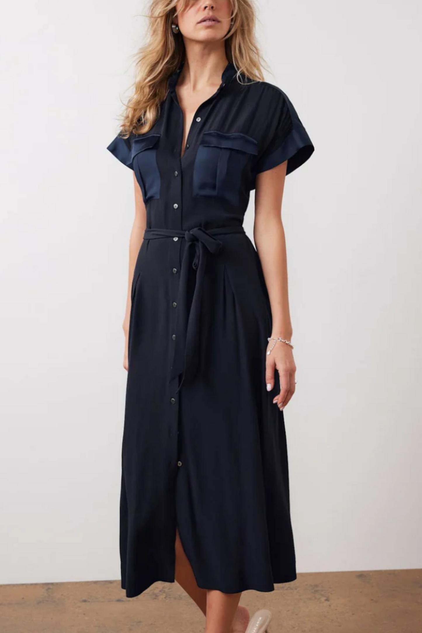 Navy Utility Midi Dress