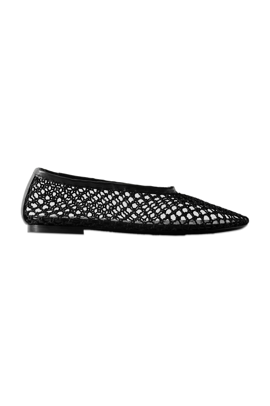 Alba Leather-Trimmed Crochet Ballet Flats