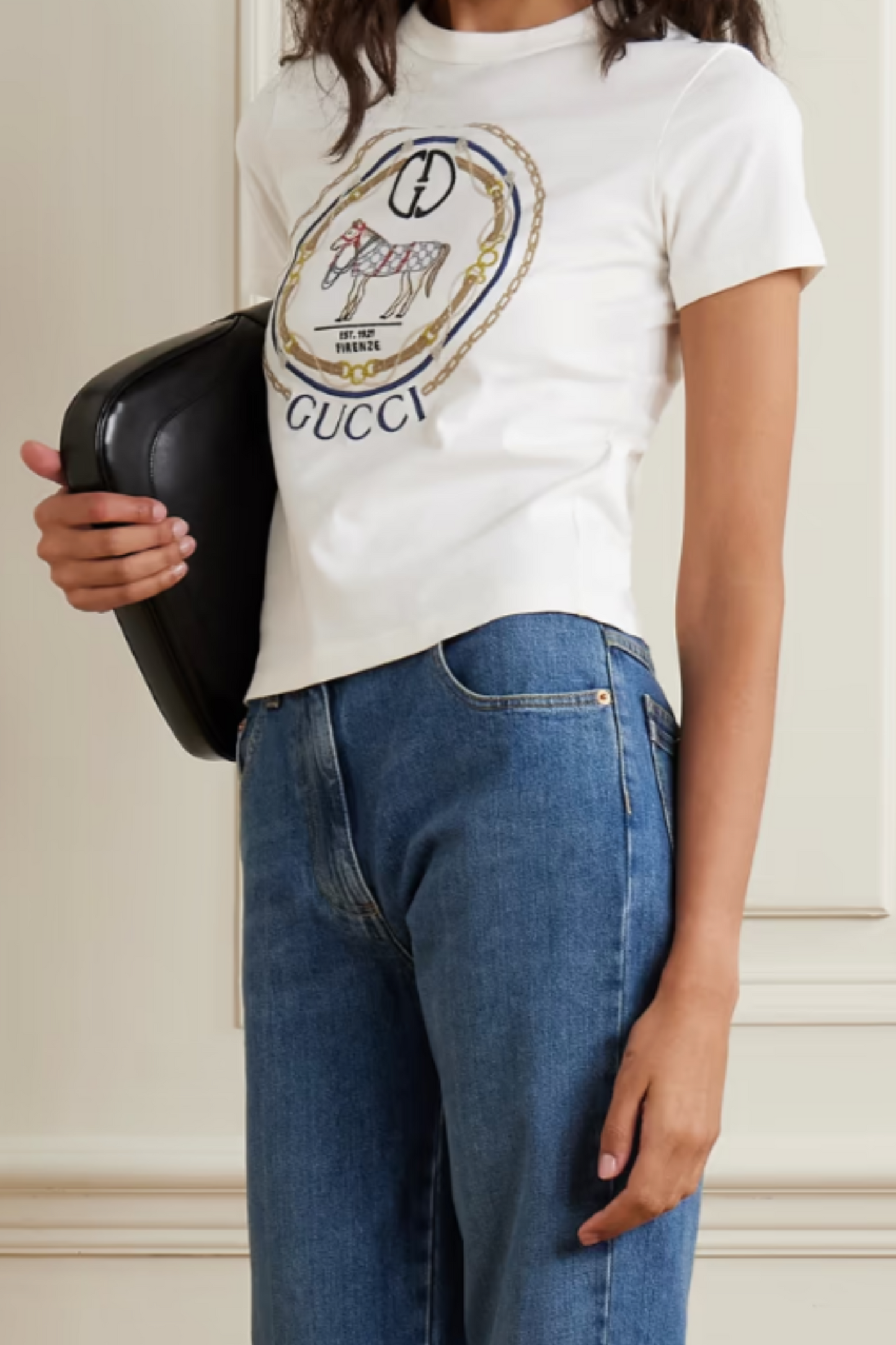 Embroidered cotton-jersey T-shirt