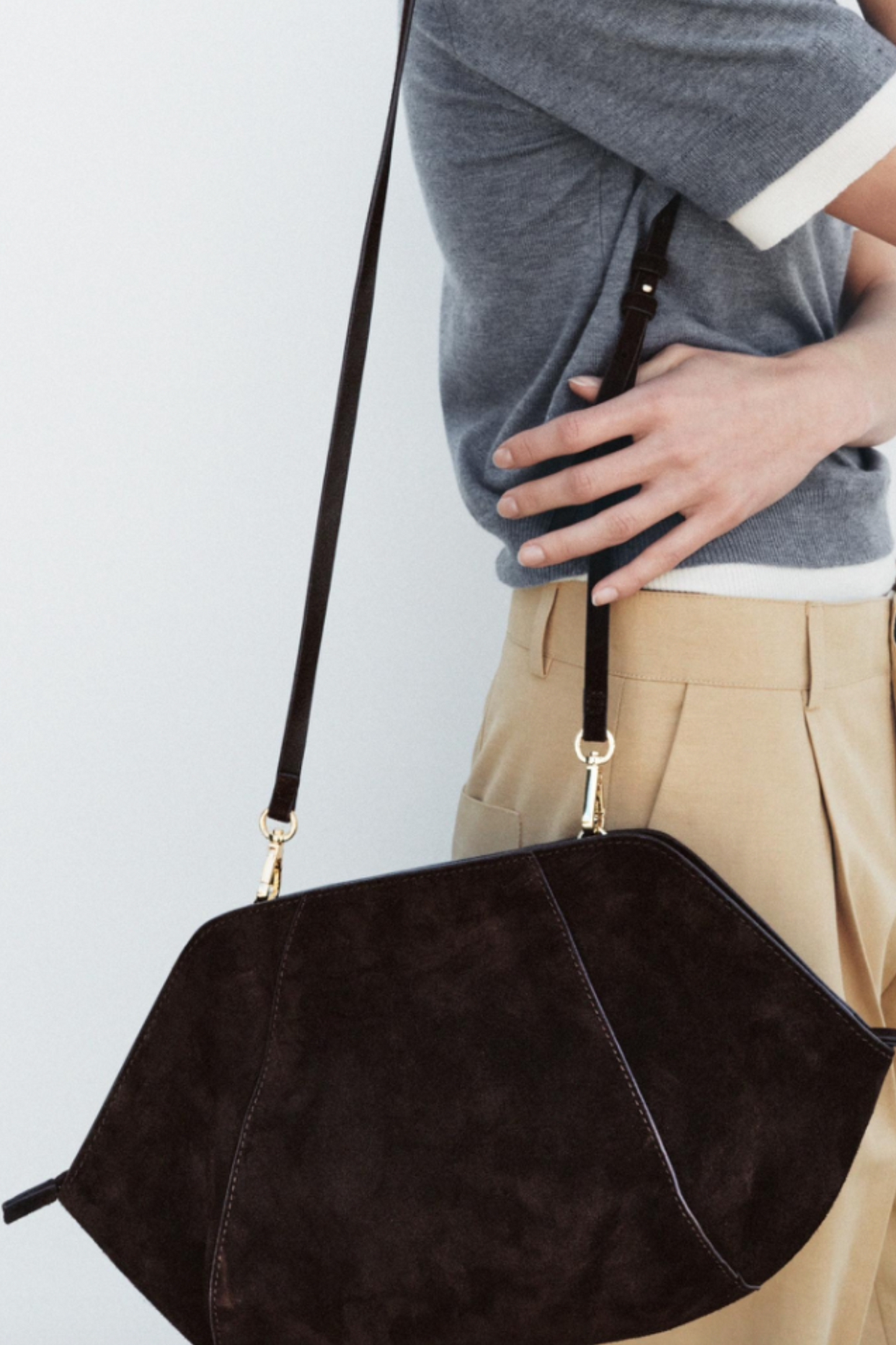 Topstitched Split Suede Clutch