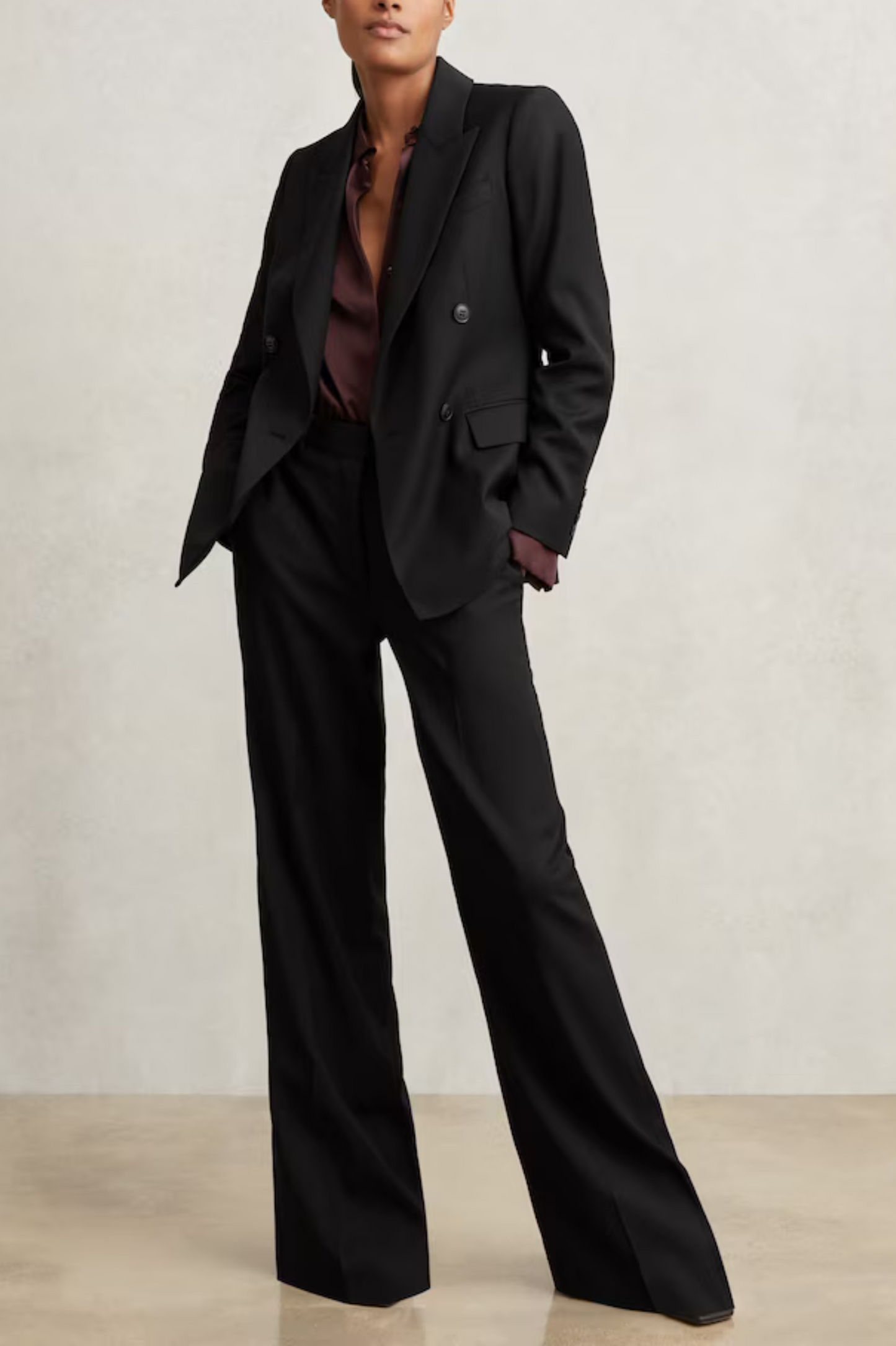 Wool Blend Wide Leg Suit Trousers