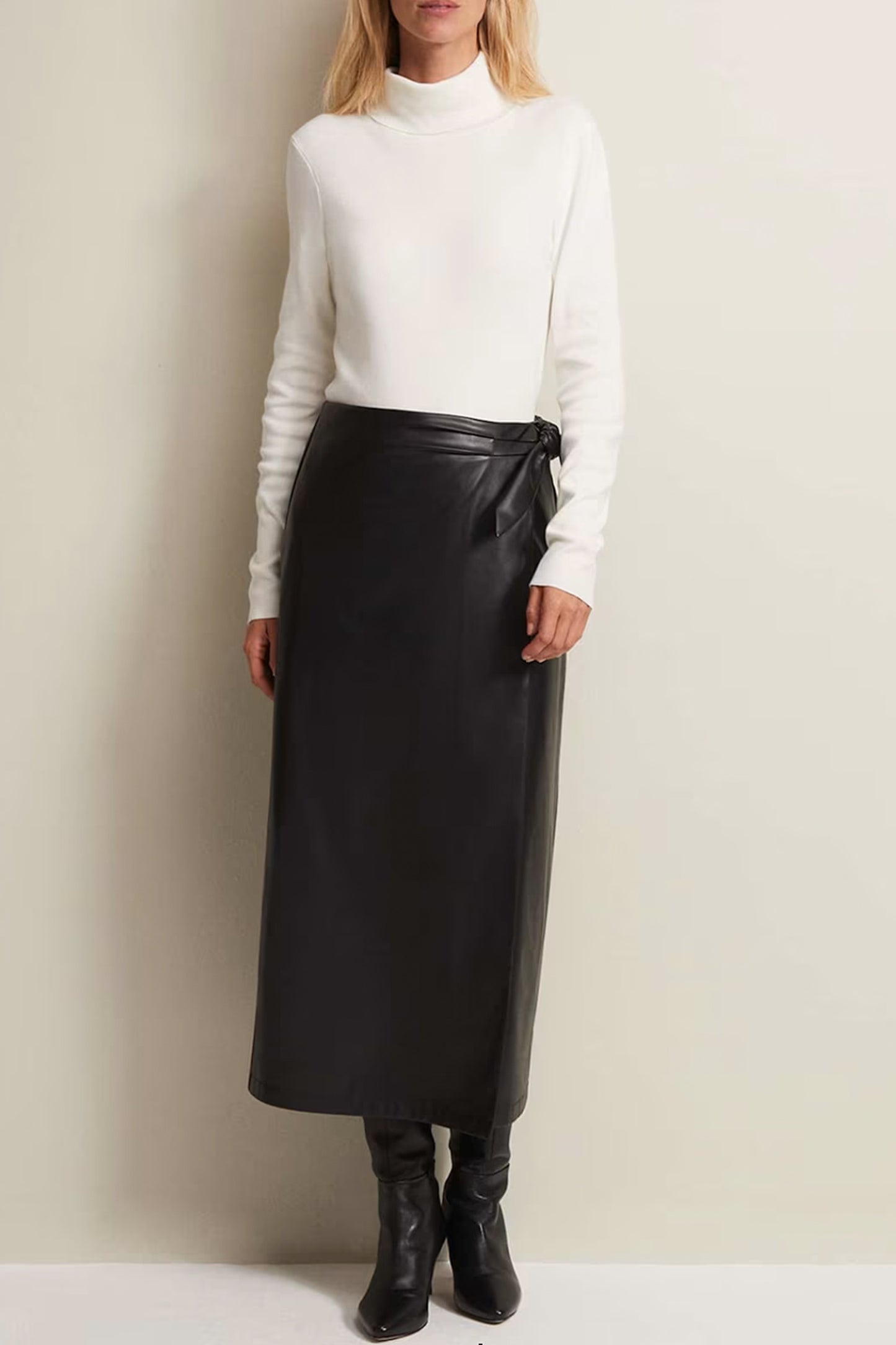 Noha Faux Leather Wrap Maxi Skirt