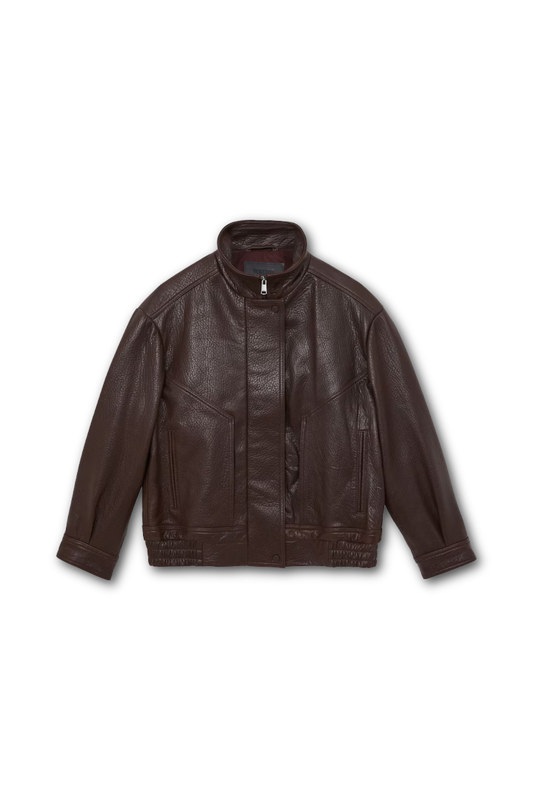 Oversize Grained Leather Bomber Jacket