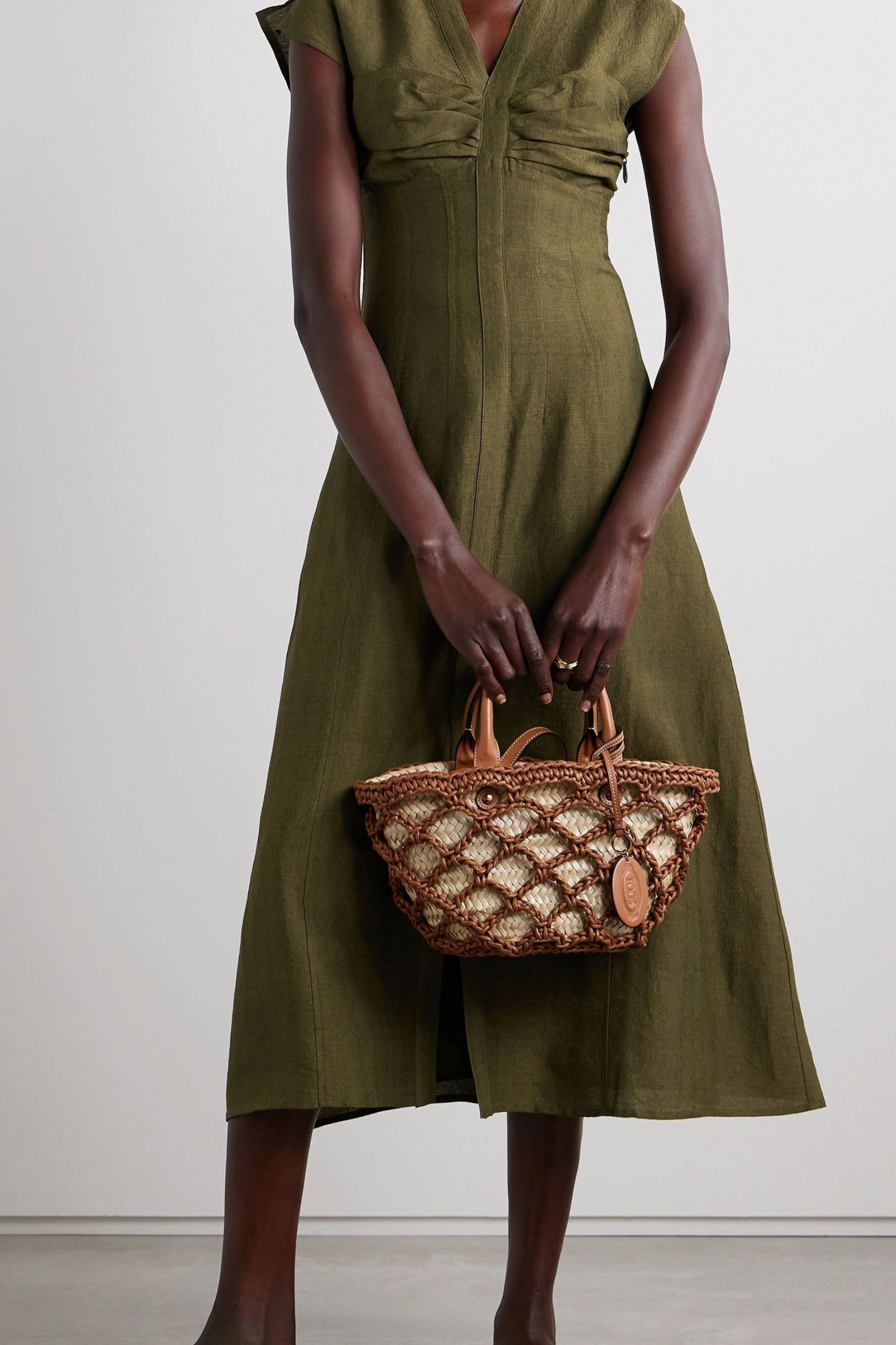 CULT GAIA Amora Gathered Pintucked Slub Woven Midi Dress