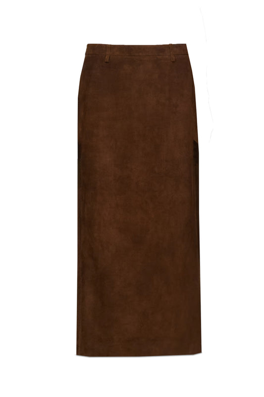 Brown Straight Leather Maxi Skirt
