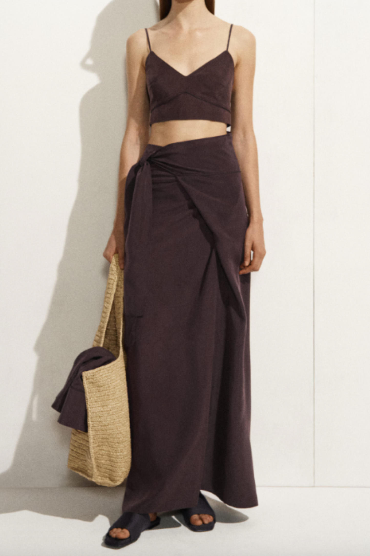 Draped Tie-Waist Silk Maxi Skirt