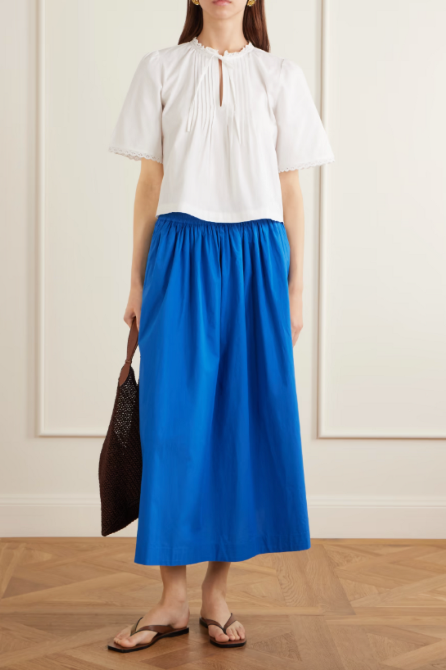 Freesia Pleated Lace-Trimmed Organic Cotton Shirt