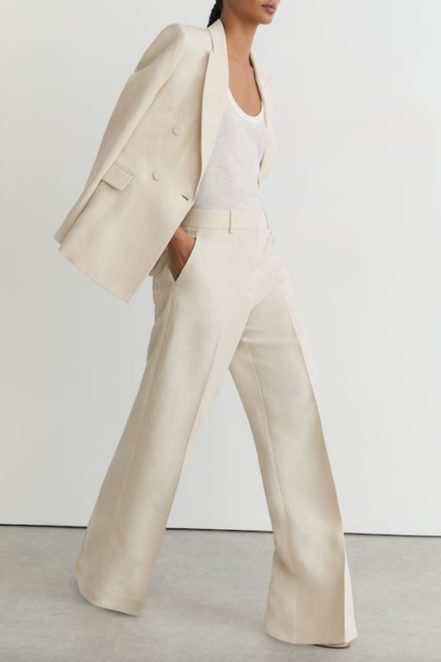 Jacquard Wide-Leg Suit Trousers In White