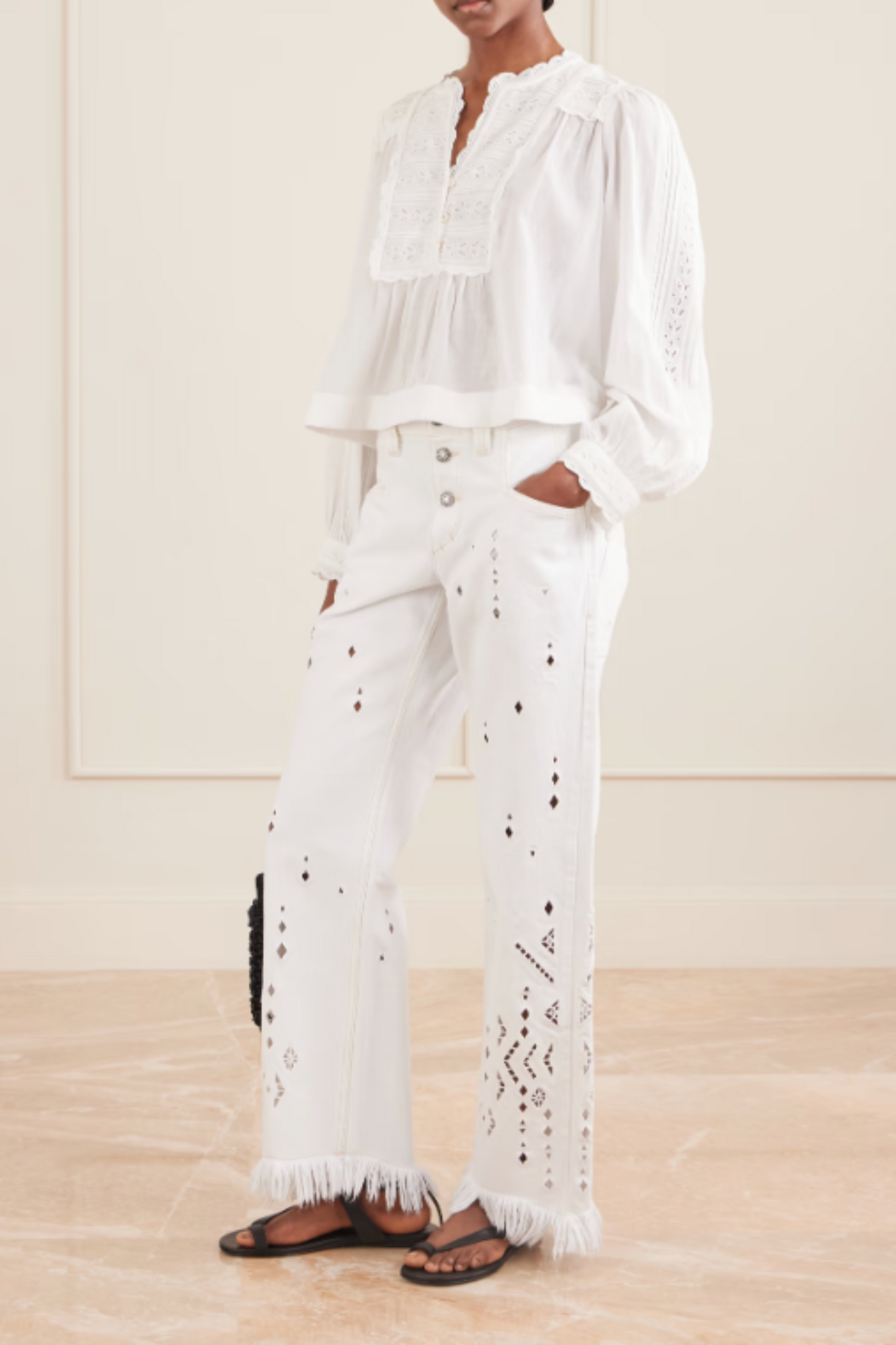 Eliza Broderie Anglaise-Trimmed Cotton-Blend Blouse