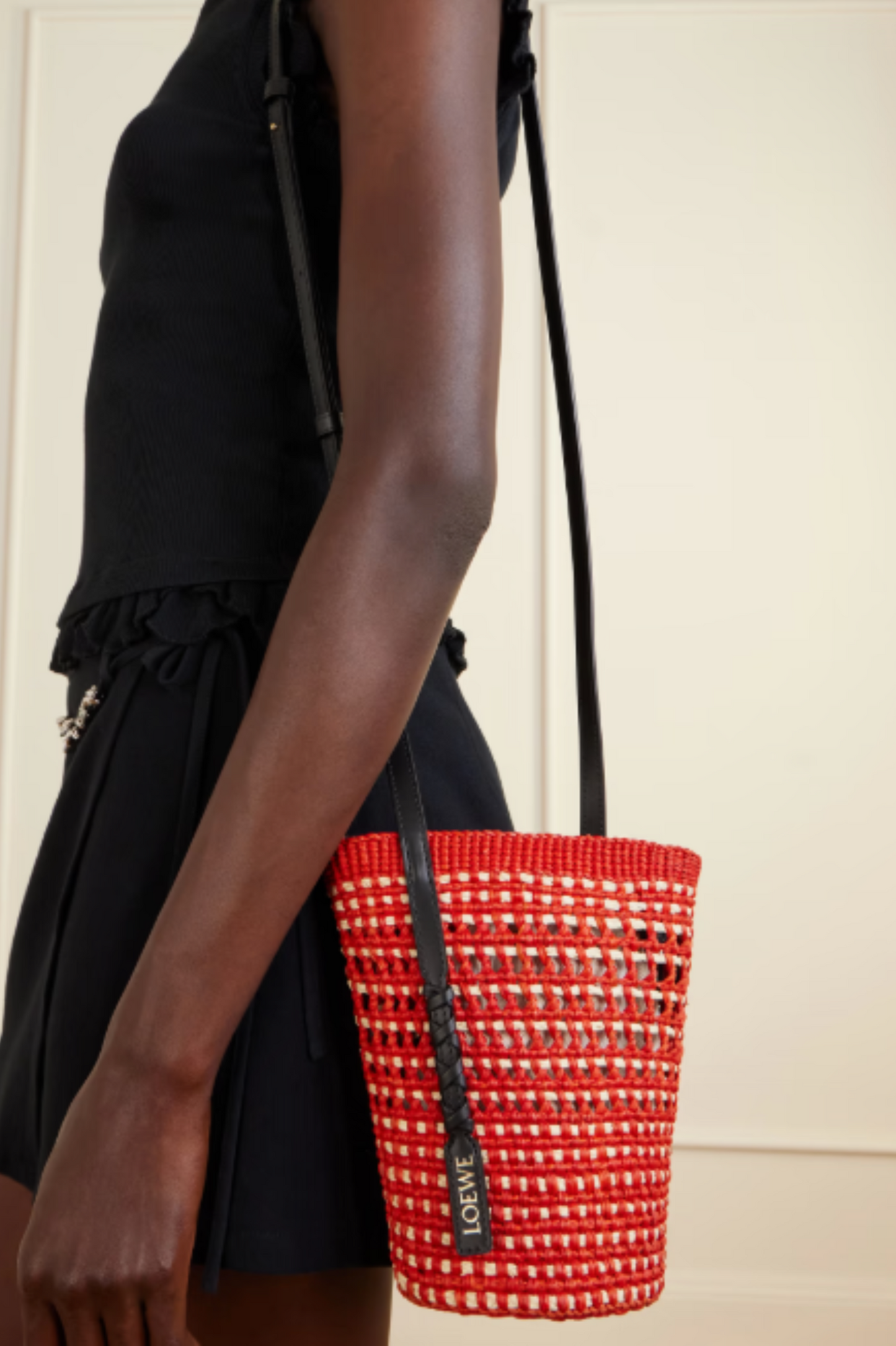 + Paula's Ibiza Braid Leather-trimmed Raffia Shoulder Bag