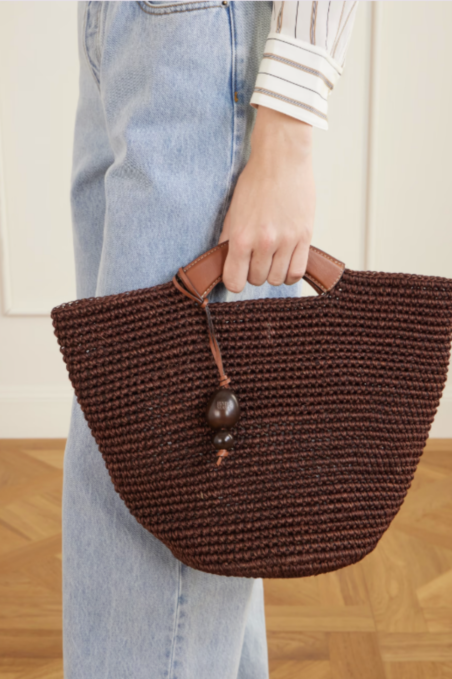 Shopper Large Leather-trimmed Woven Raffia Tote