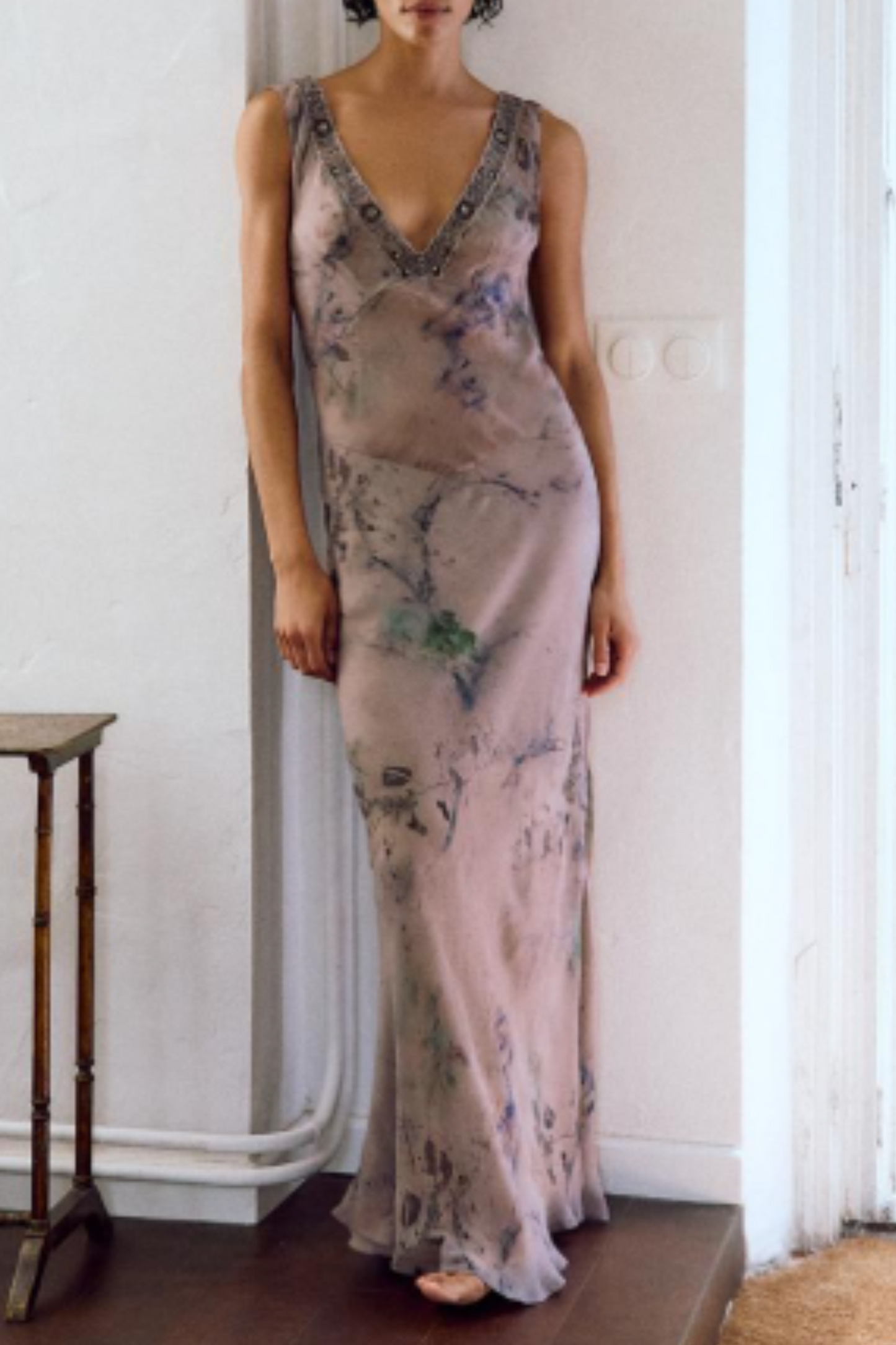 Printed Embroidered Long Dress