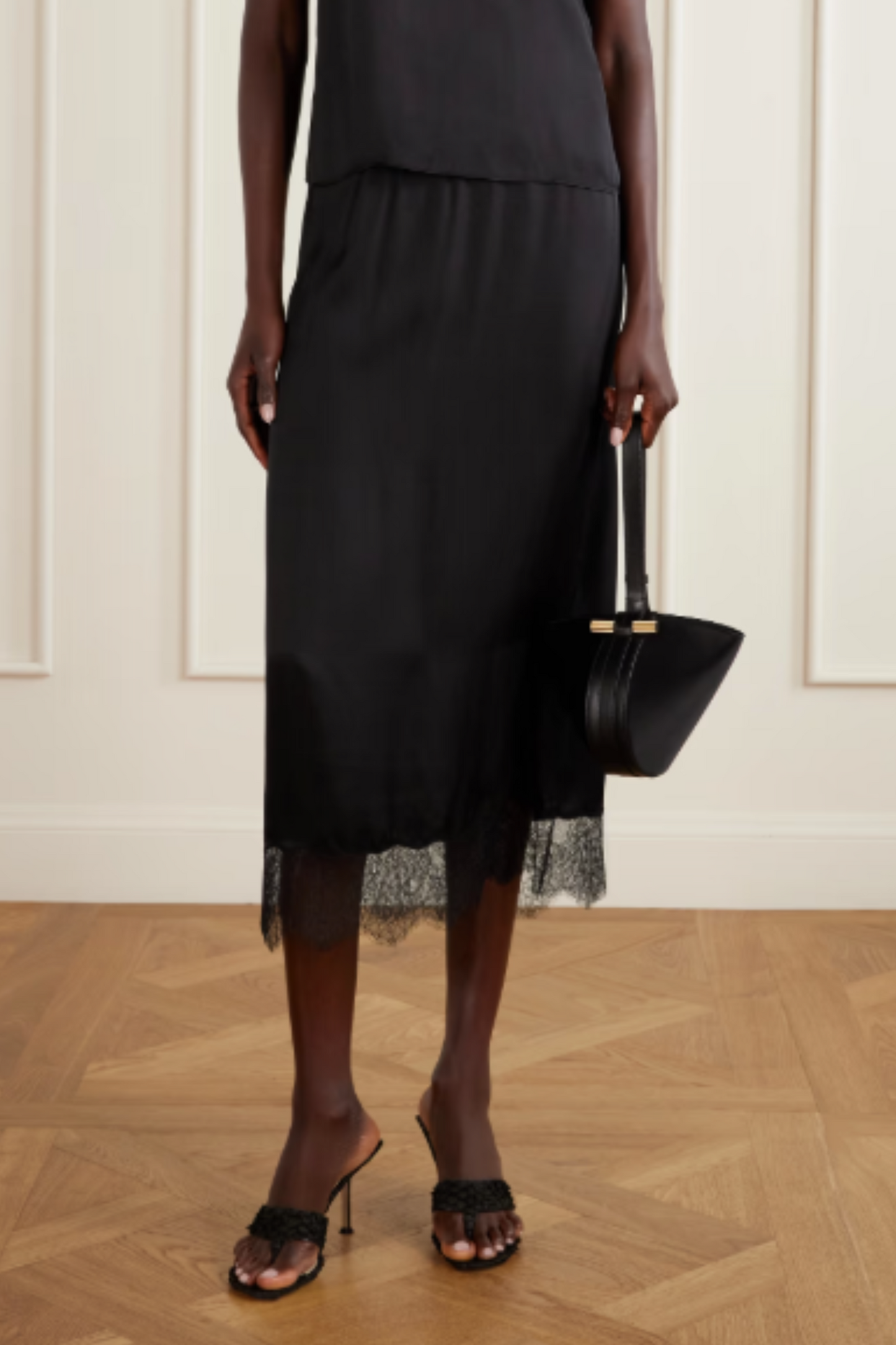 Shelby Lace-trimmed Silk Blend Midi Skirt