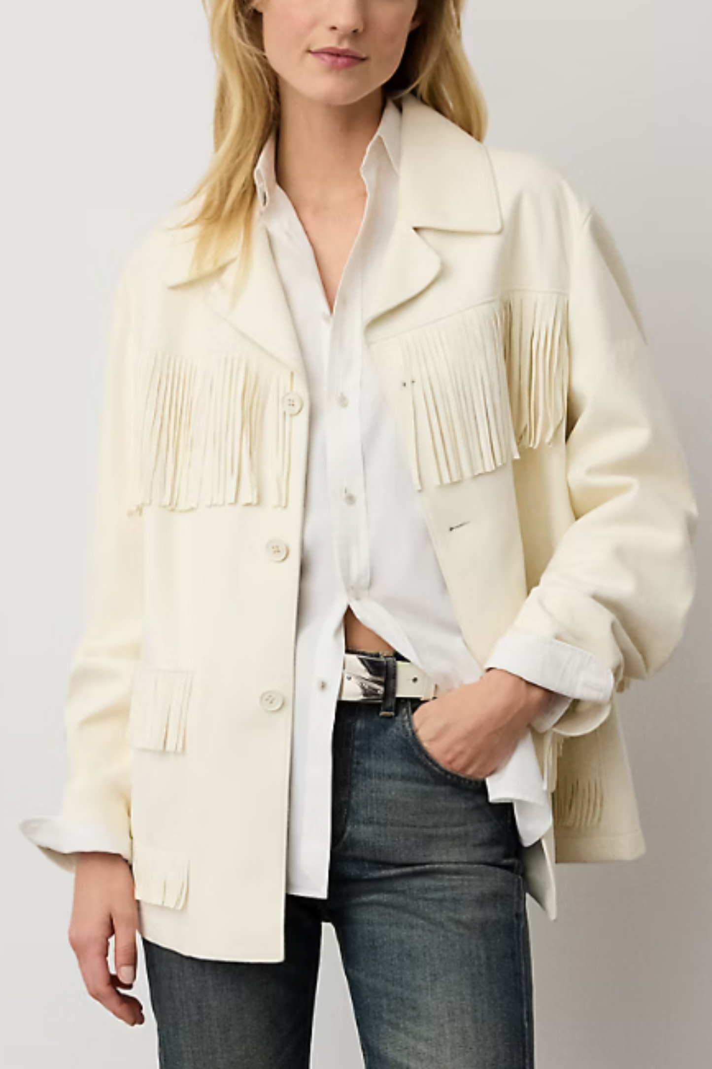 Perce Fringe-Trim Lamb-Suede Jacket