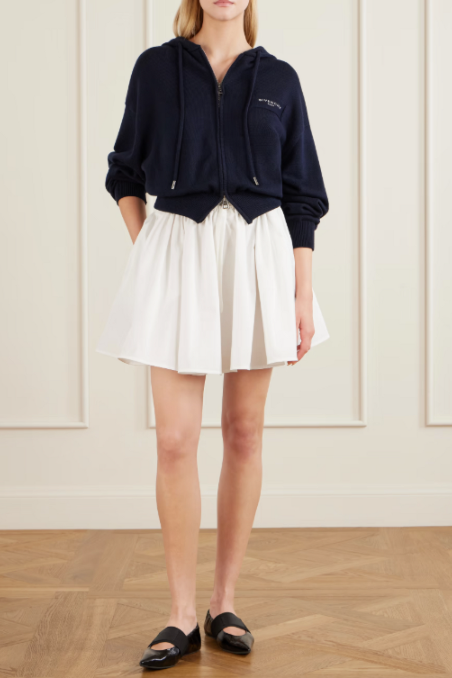 Pleated Cotton Mini Skirt