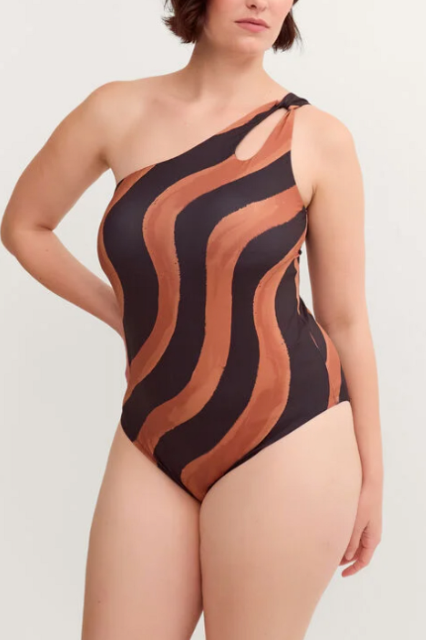 Callie Thorpe x Monsoon One-Shoulder Wave Print Shaping Swimsuit Black