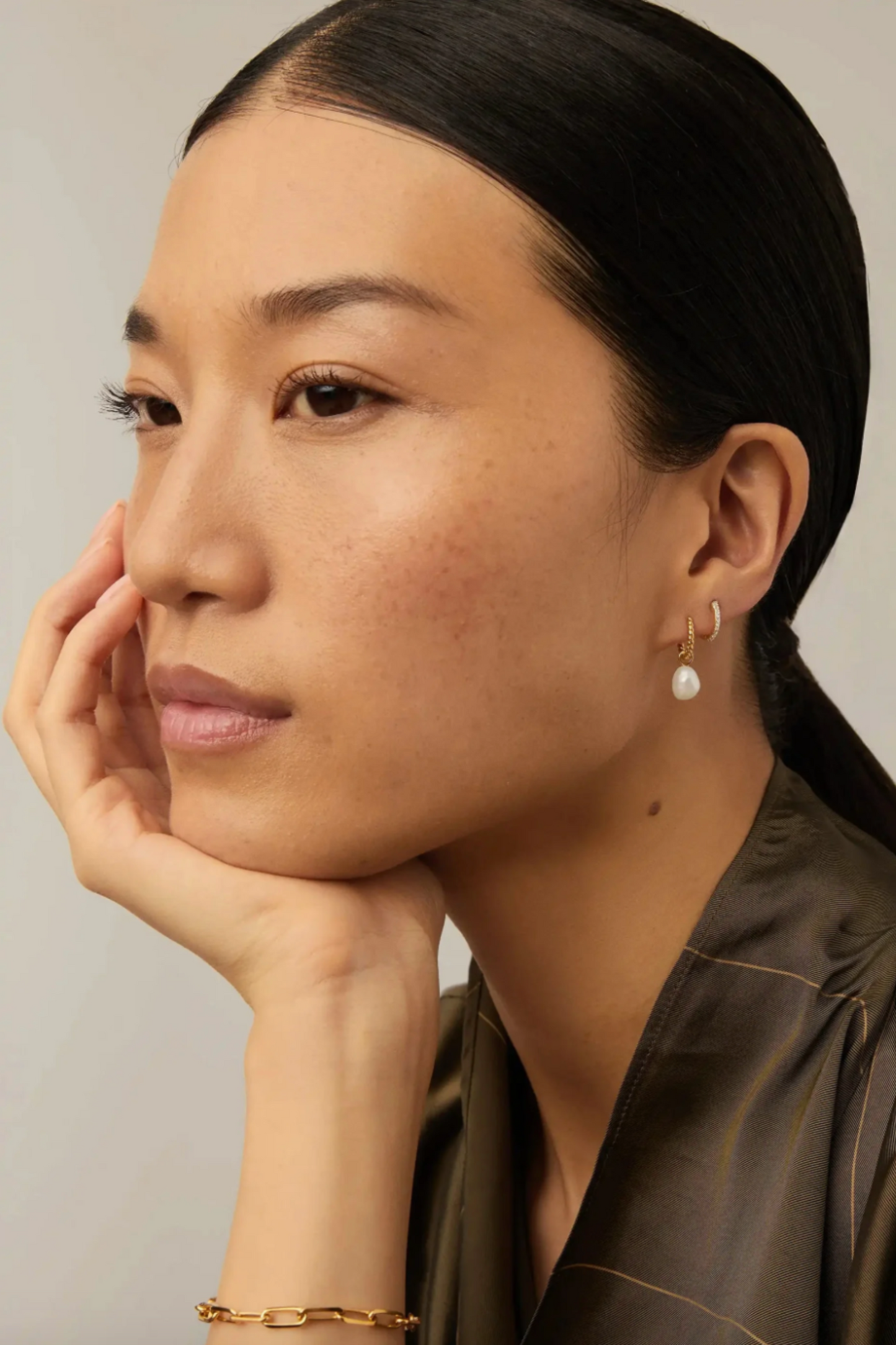 Pearl Twisted Small Drop Hoop Earrings, Gold Vermeil