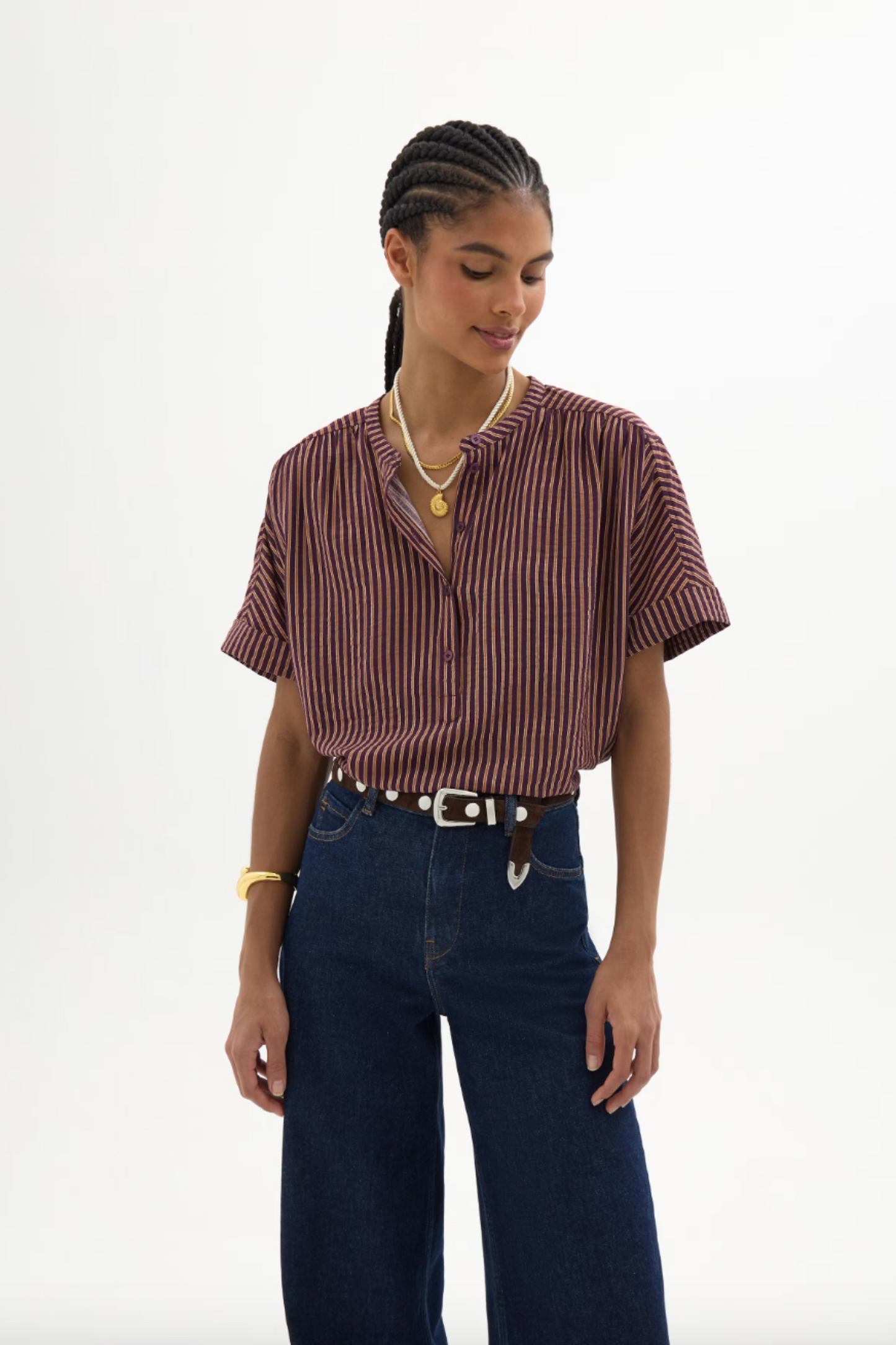 Debbie Air Flow Blouse, Burgundy Stripe Red