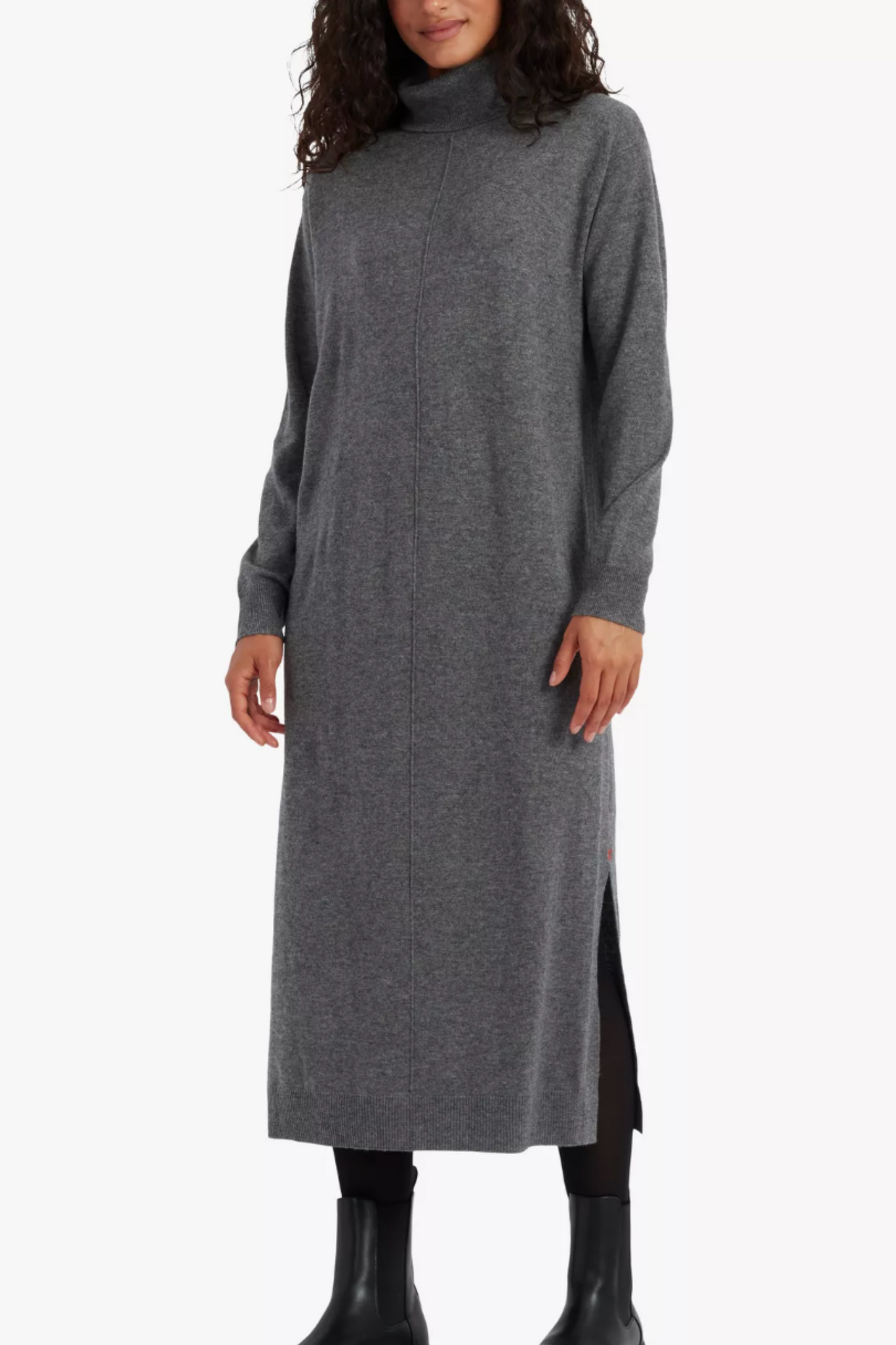 Wool Cashmere Roll Neck Midi Dress, Grey