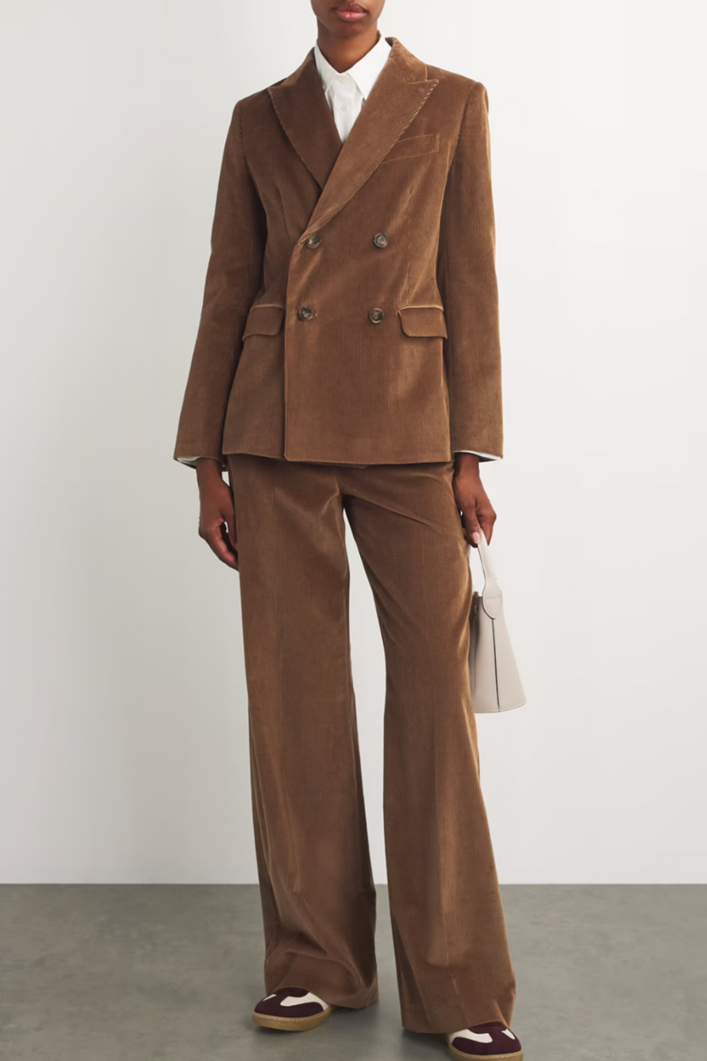 Corduroy Double-Breasted Blazer and Wide-Leg Trousers