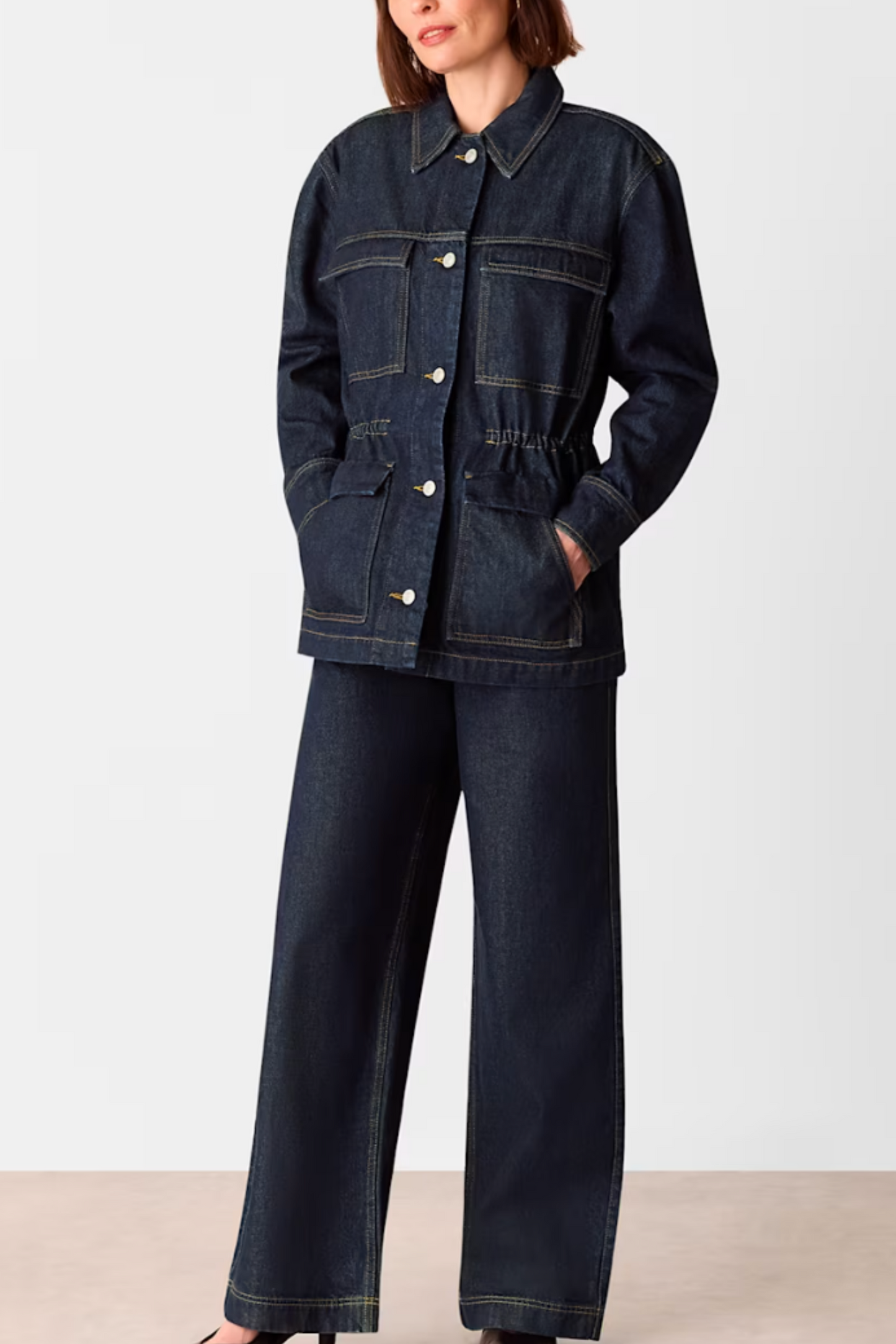 Dark Denim Drawstring Waist Jacket