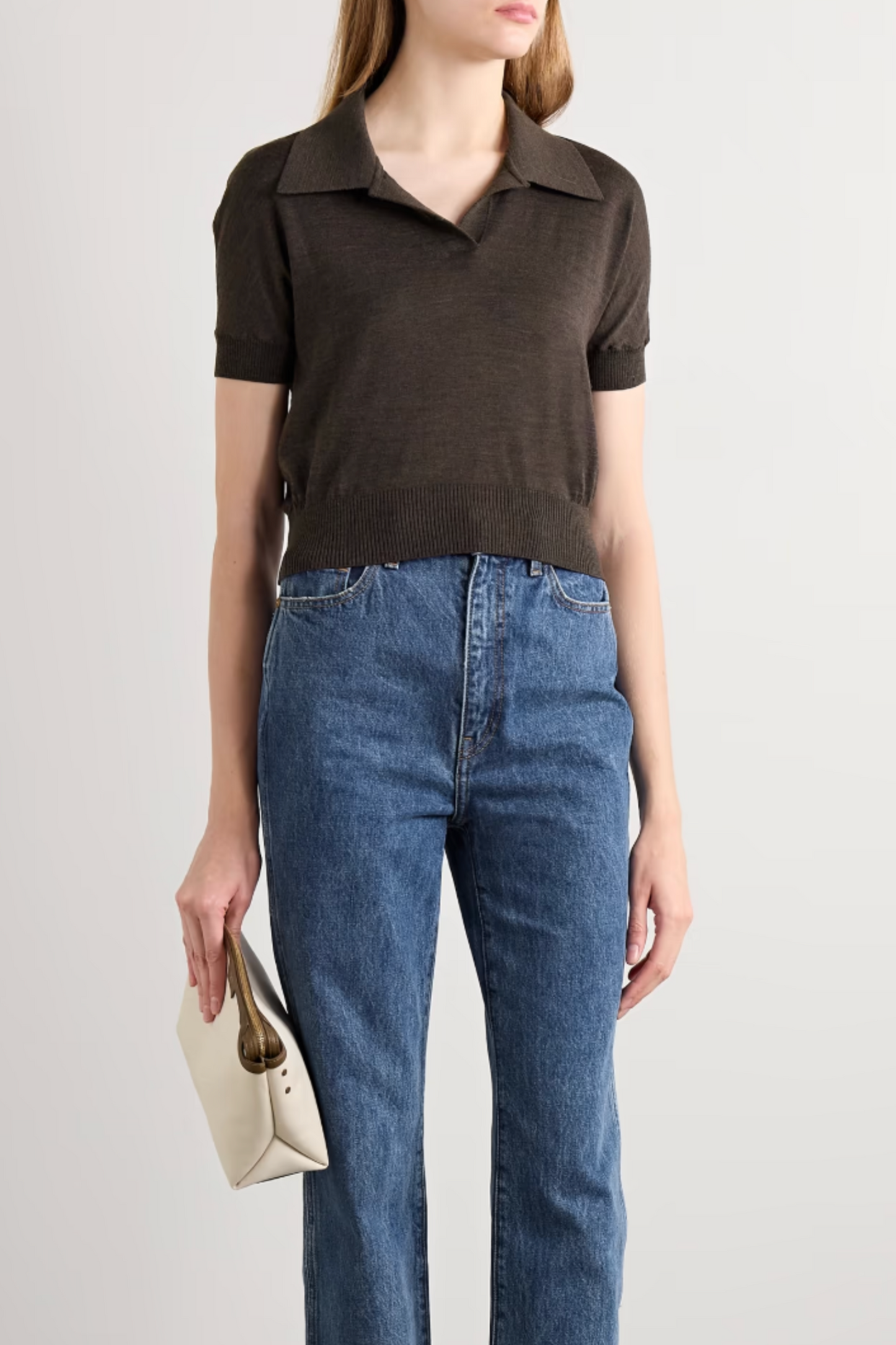 Morgane cropped wool-blend polo top