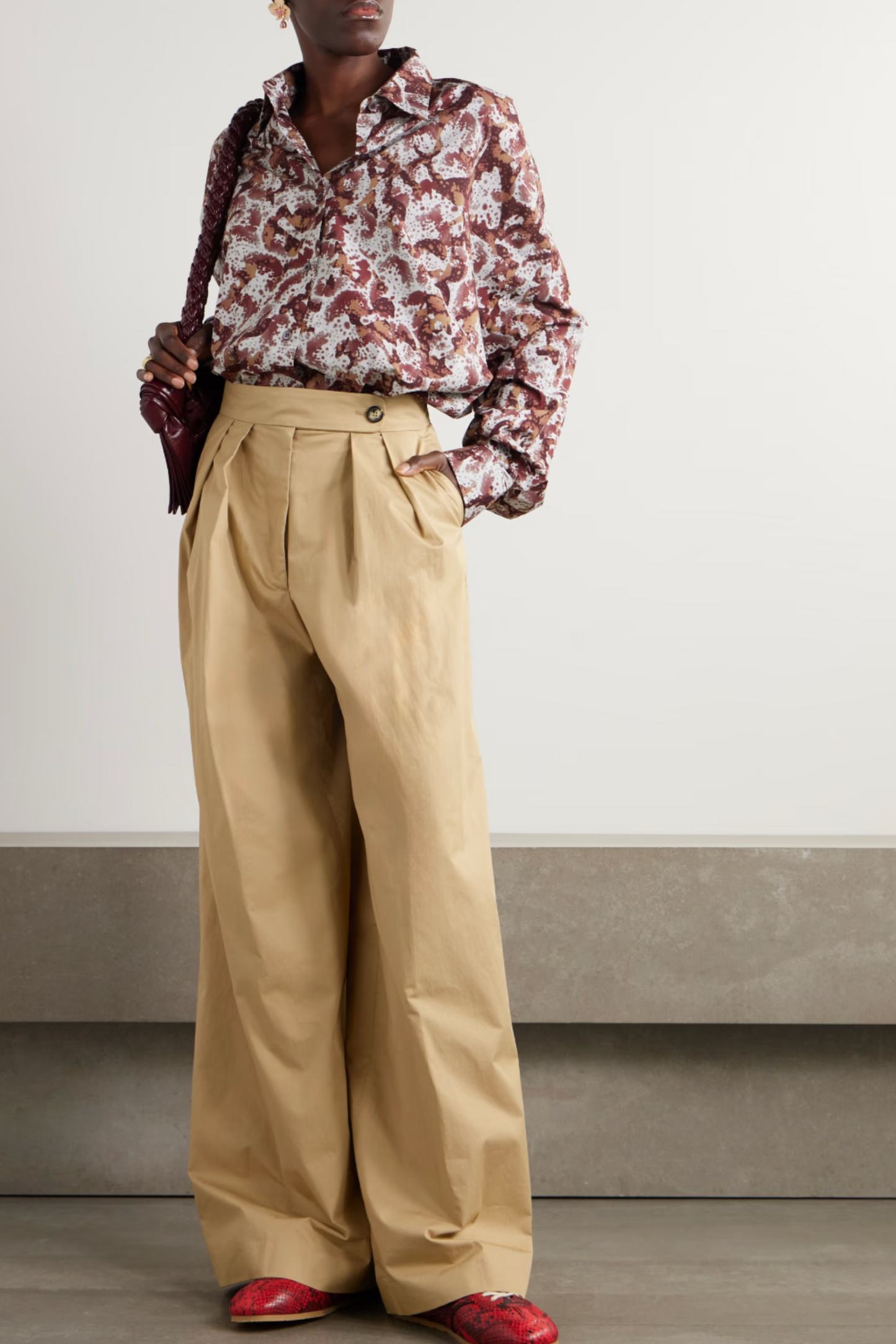Pleated cotton-twill wide-leg pants
