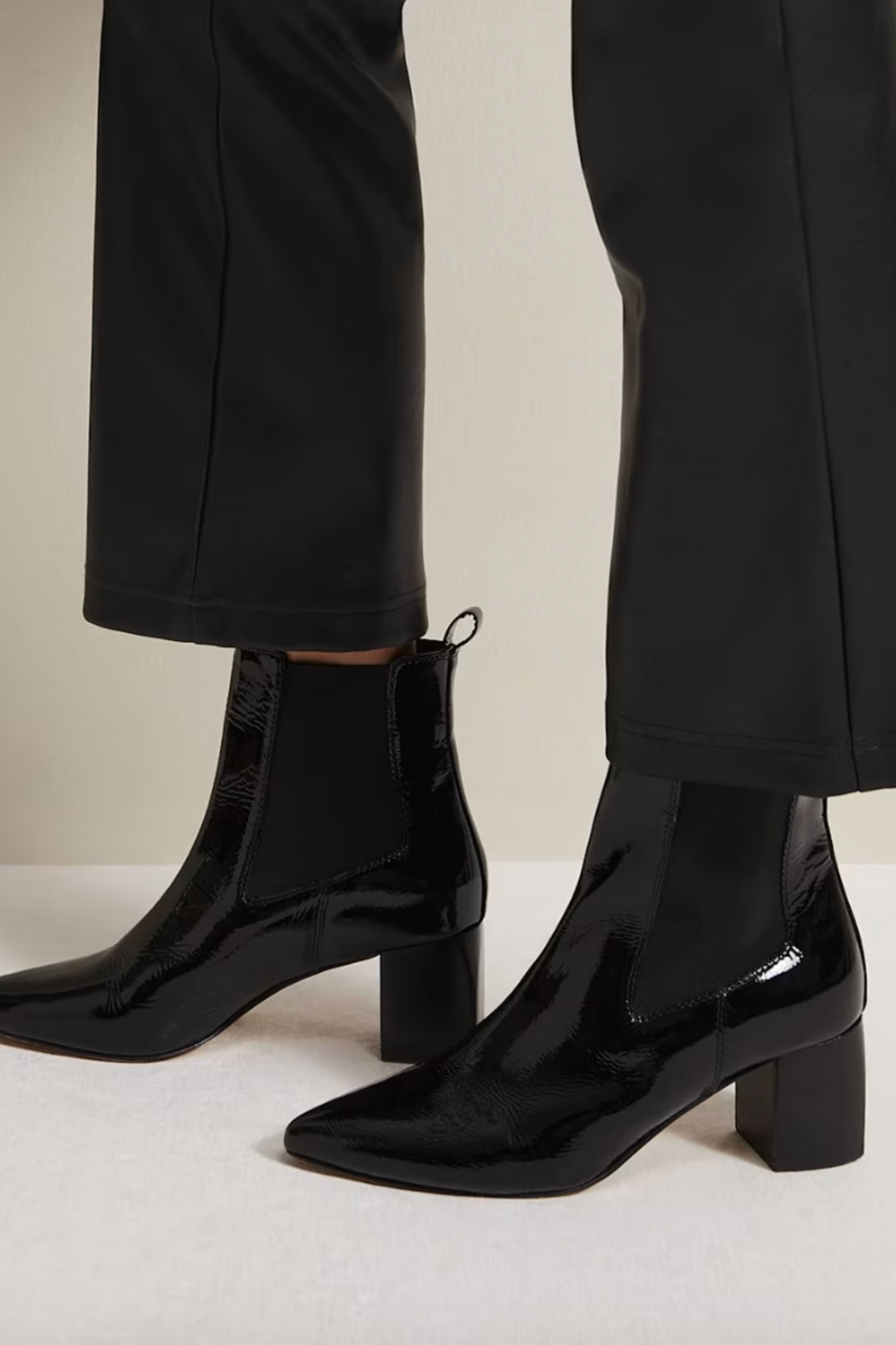 Black Leather Patent Ankle Boots
