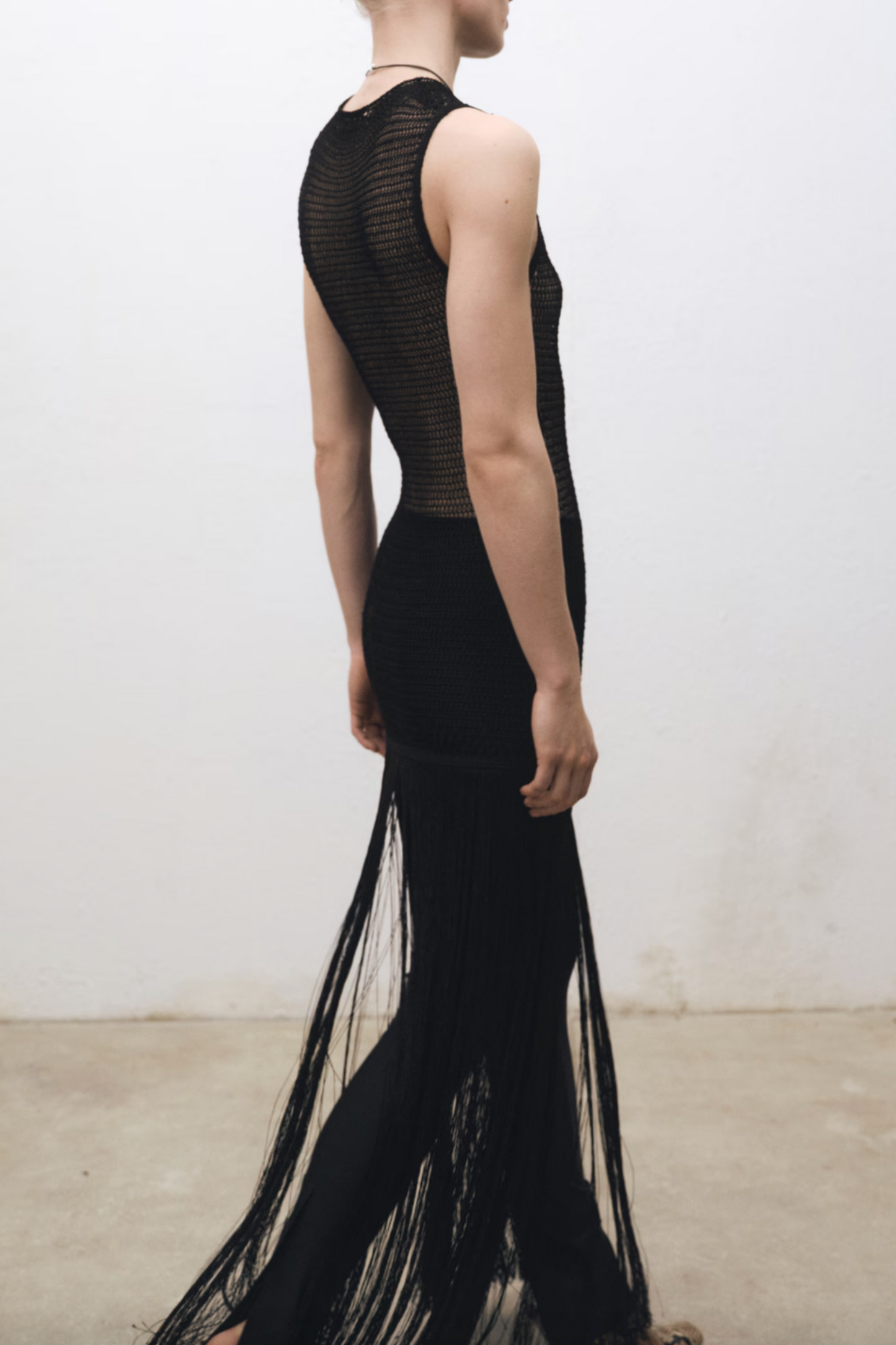 Openwork Knit Dress With Fringes