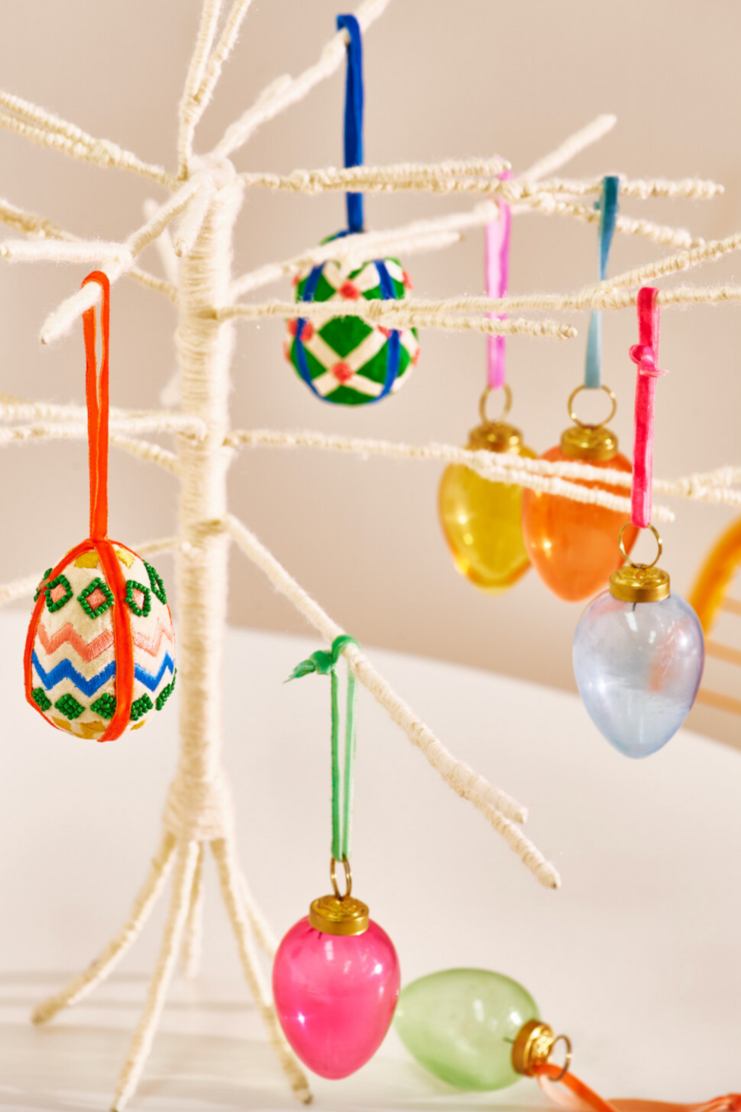 Striped Yellow Embroidered Easter Egg Decoration