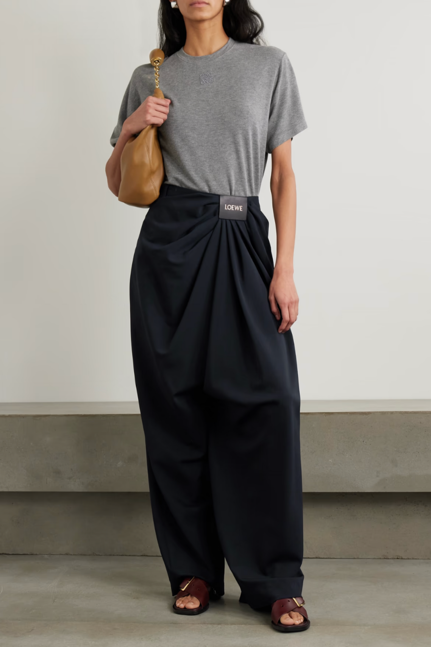 Paneled Draped Wool Pants