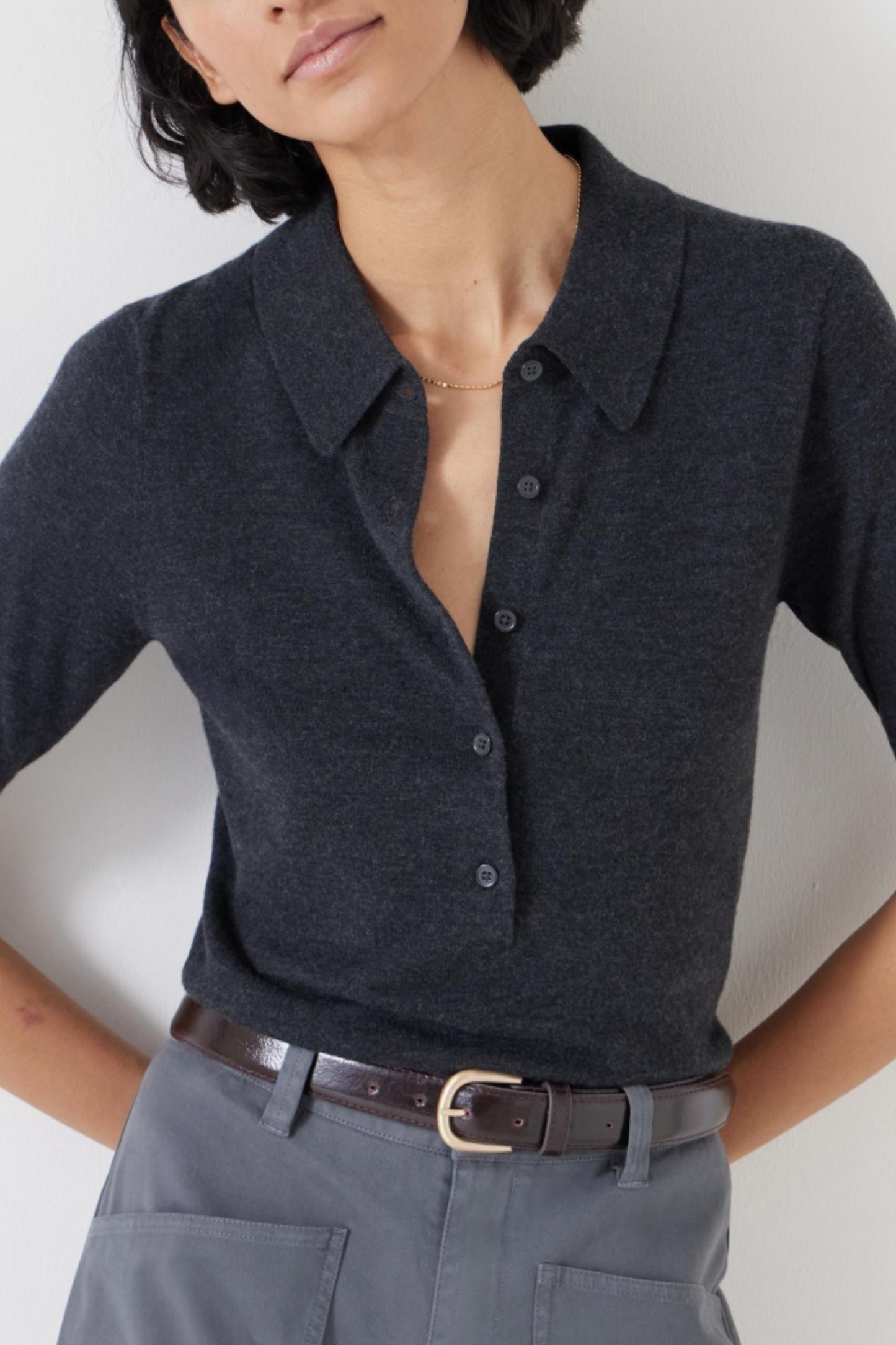 Fine Knit Short Sleeve Polo Top
