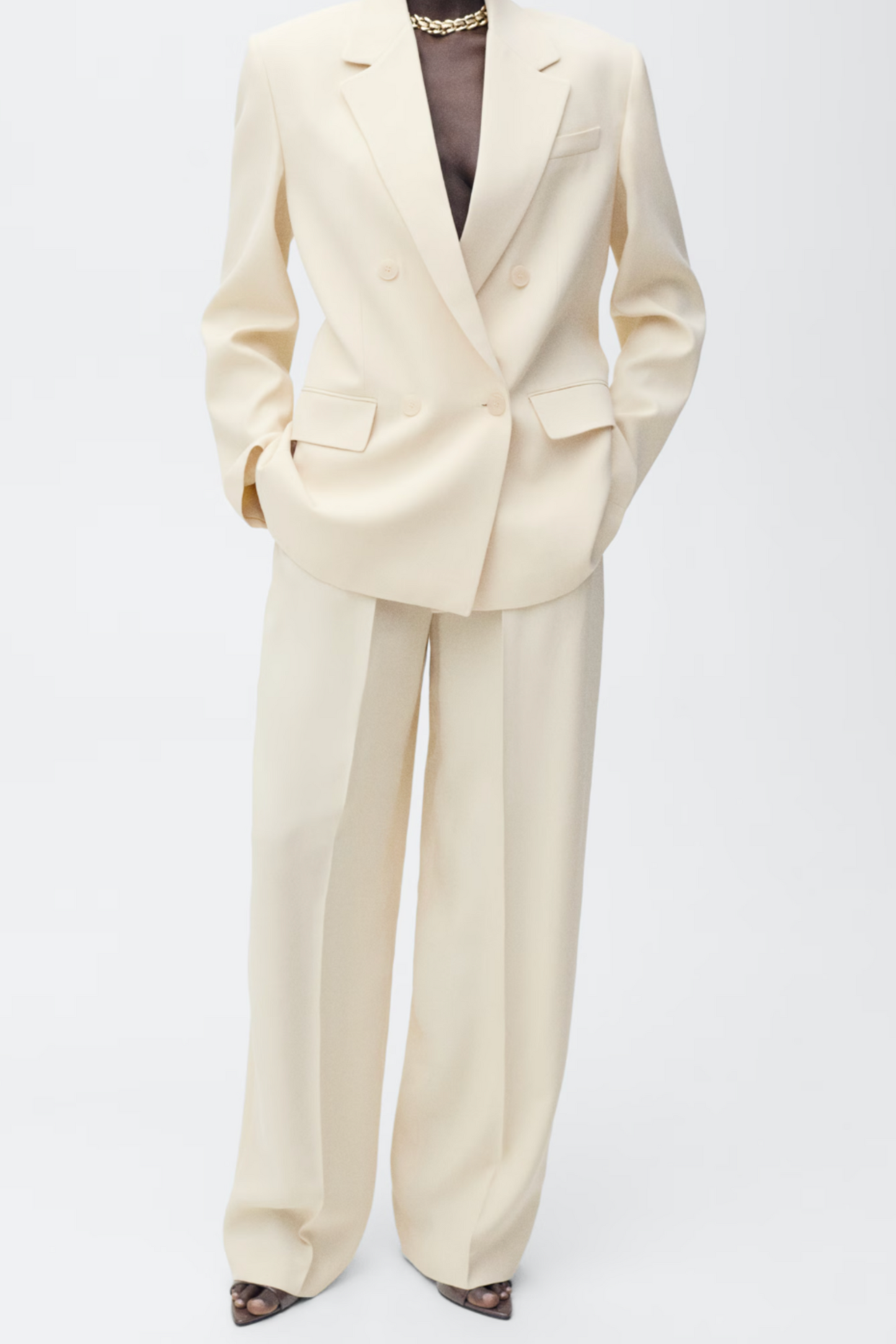 Double-Breasted Suit Jacket & Pleated Wideleg Suit Trousers Set