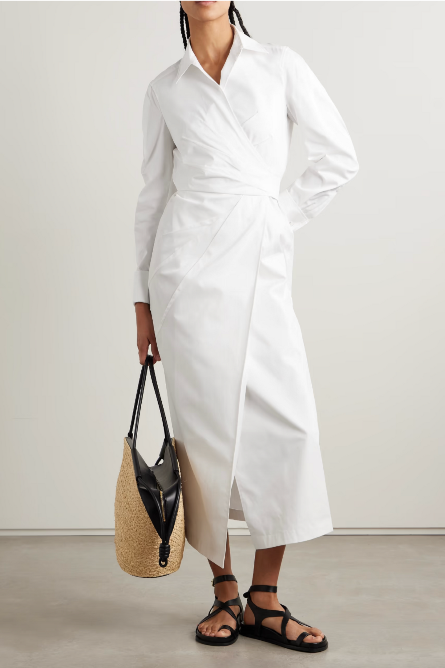 Cotton-Blend Poplin Midi Wrap Shirt Dress
