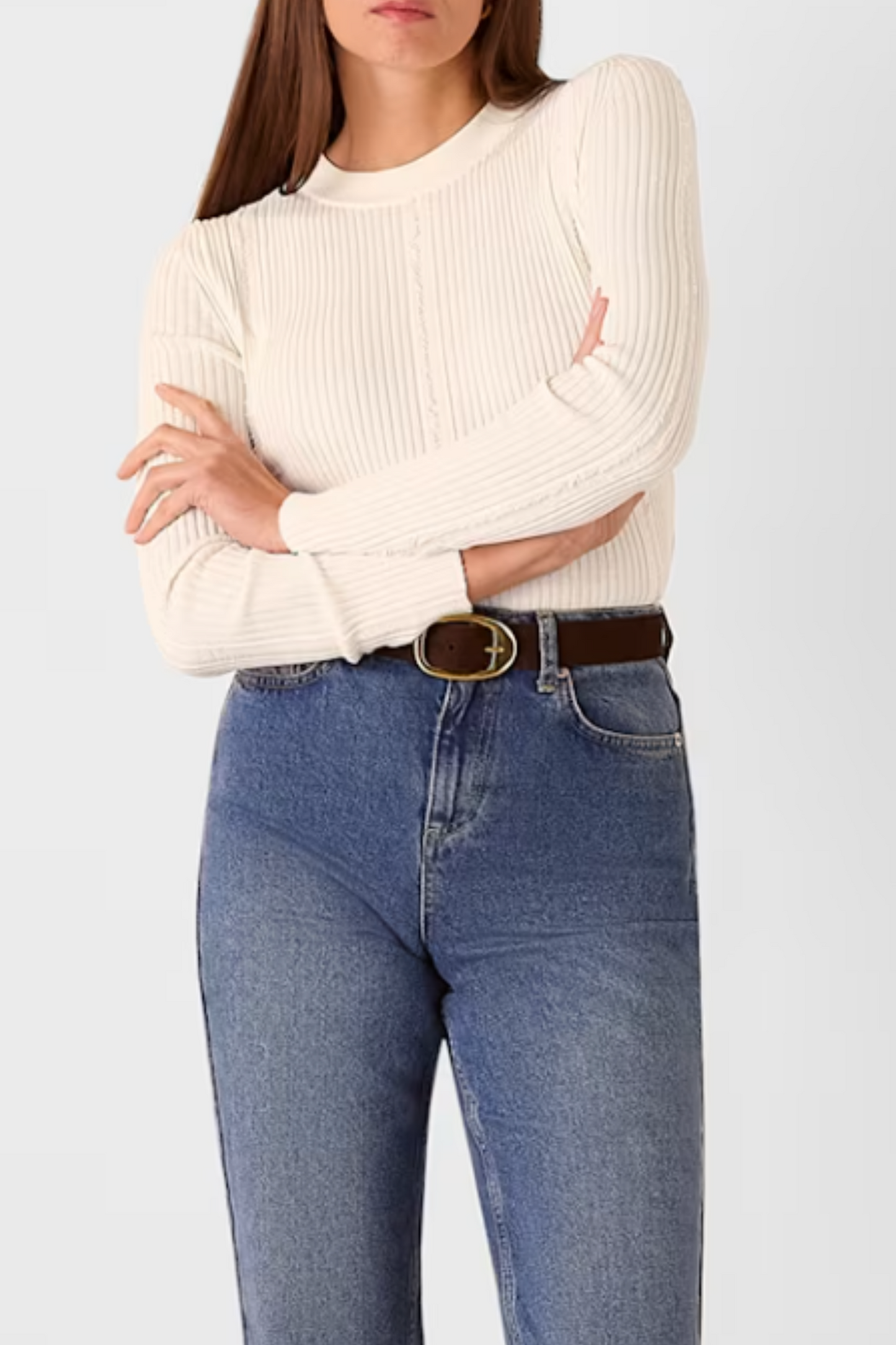 Ivory Ribbed Affect Crew Neck Knit