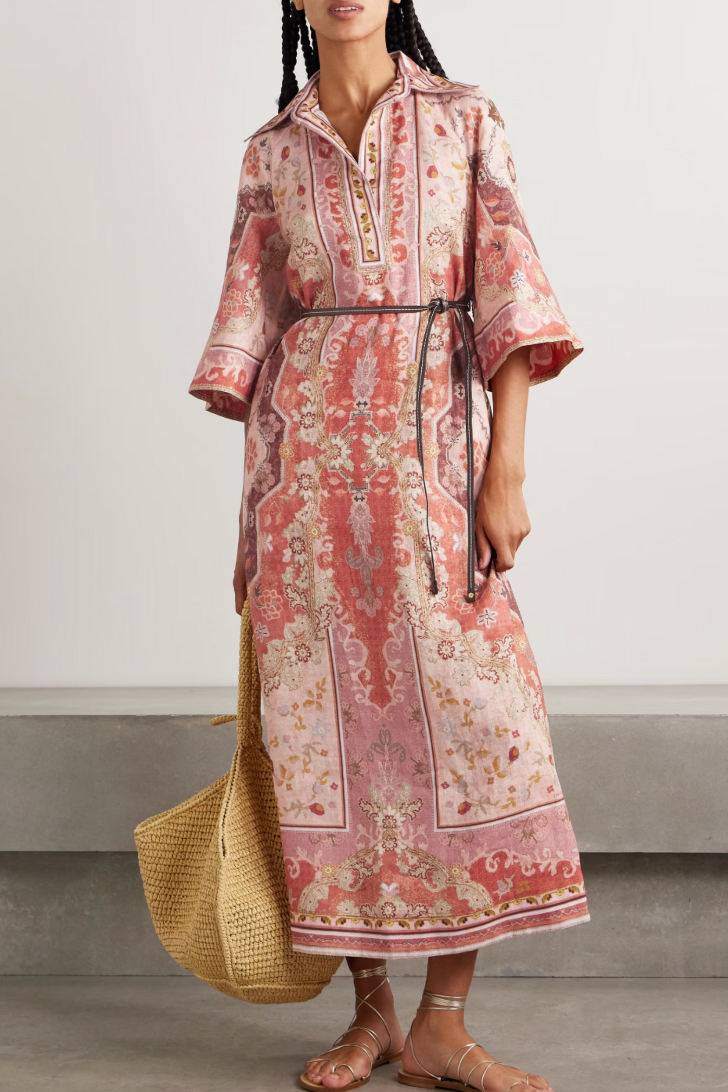 Wylie Belted Printed Linen Midi Dress