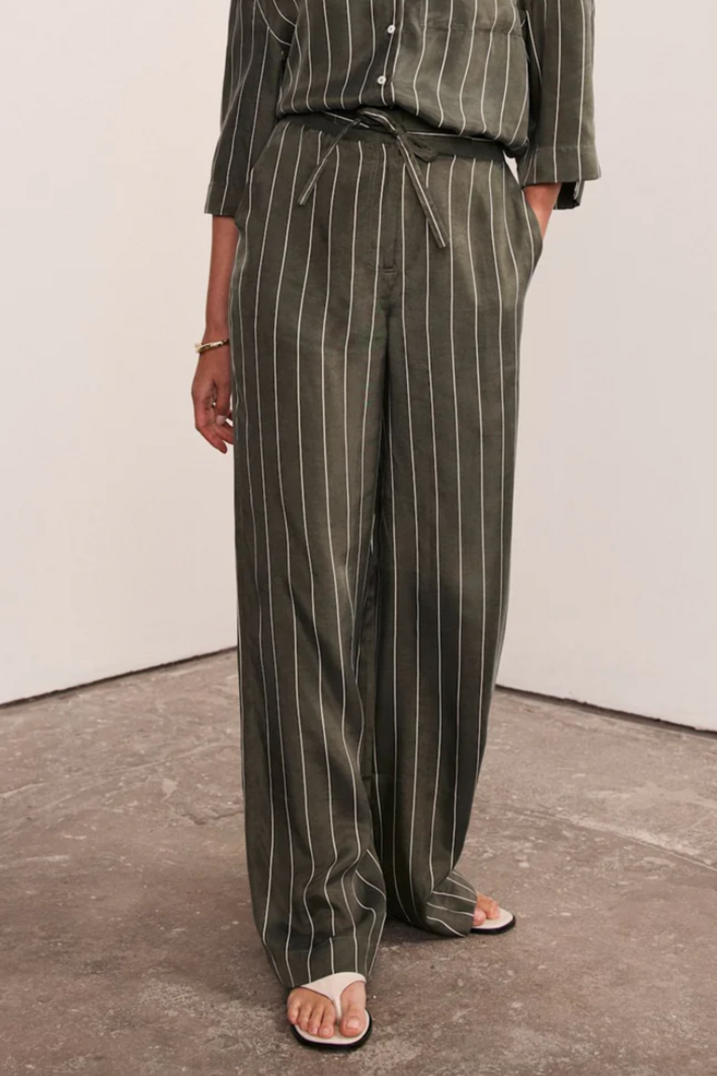 Khaki Striped Wide Trousers