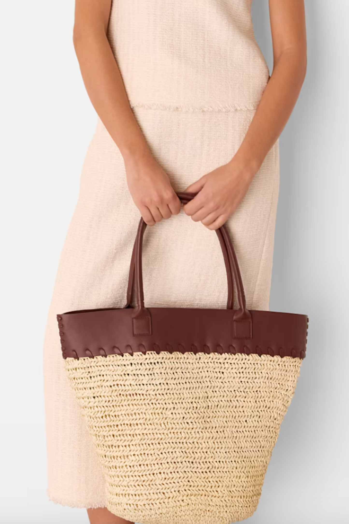 Neutral Ruhi Collar Straw Tote