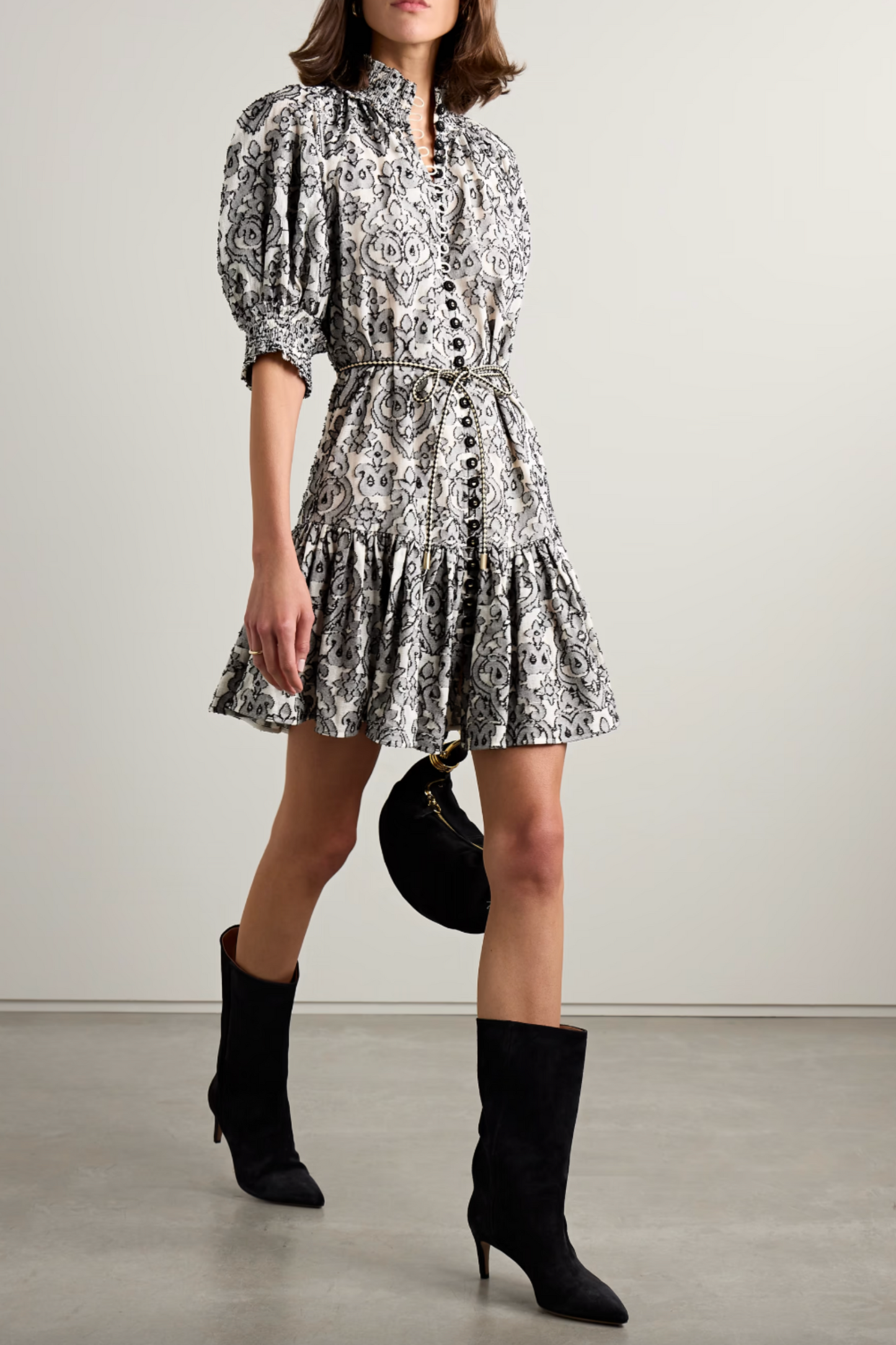 Wylie Belted Embroidered Cotton Mini Dress