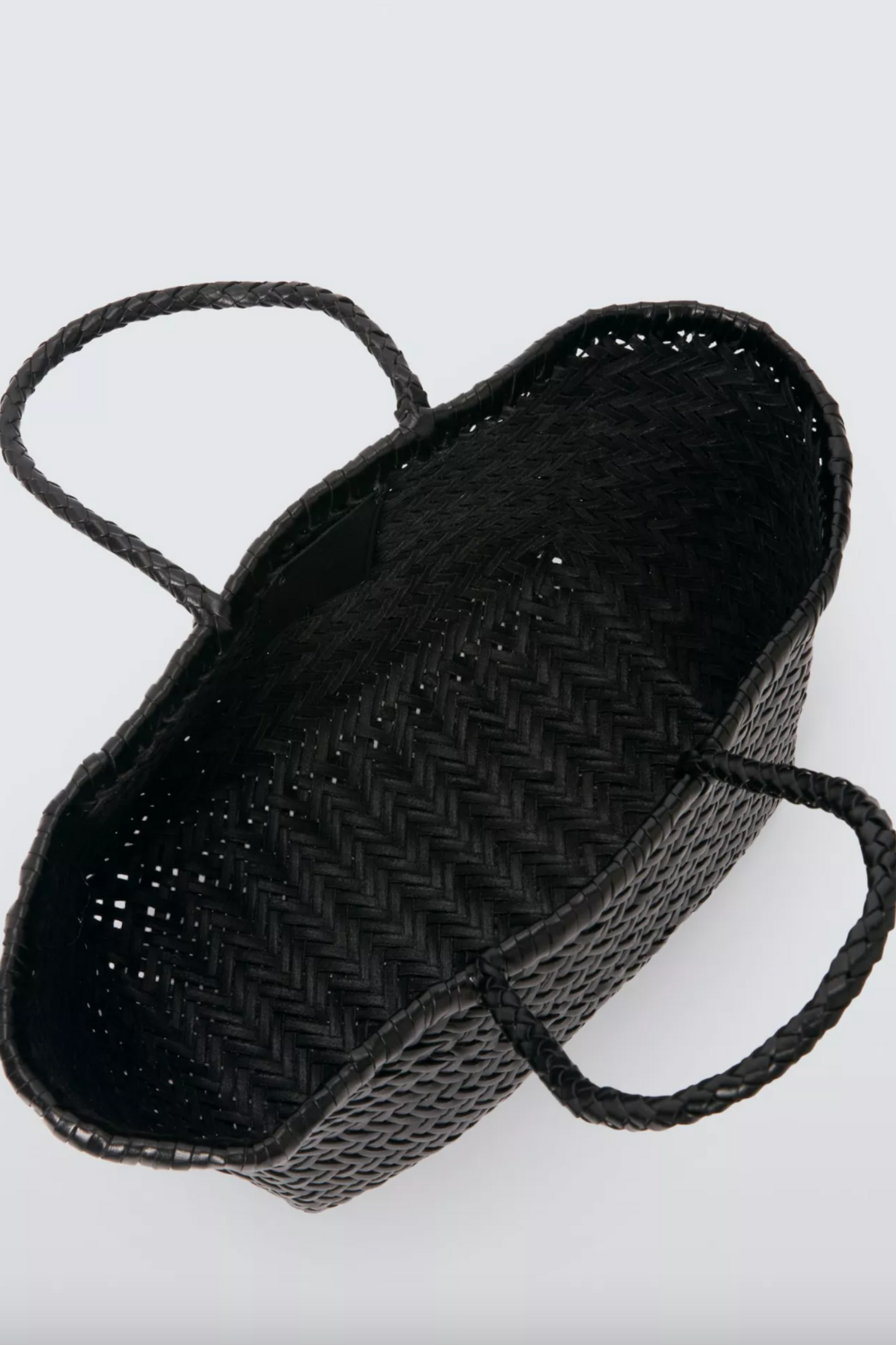 Bamboo Woven Leather Large Tote Bag in Black